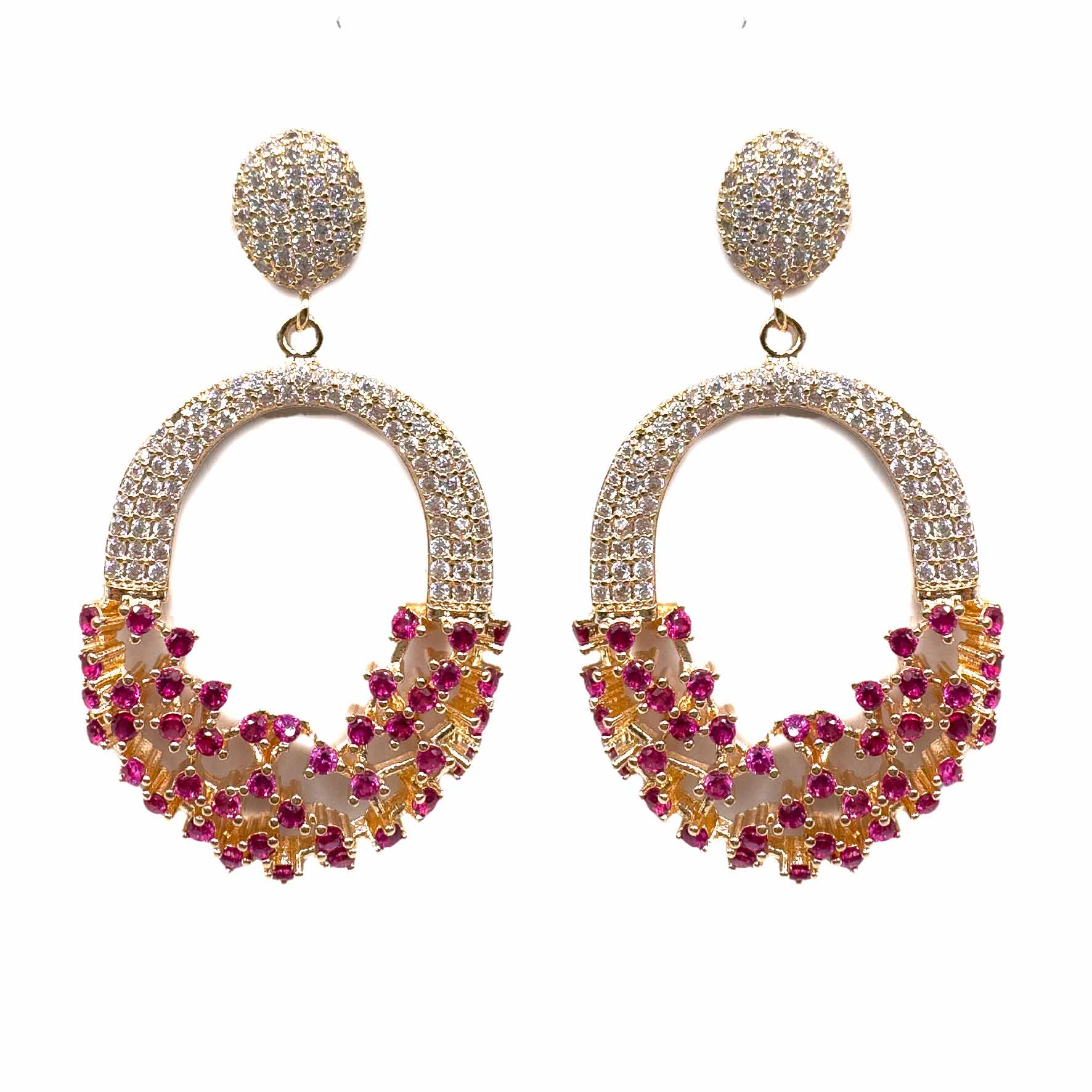 Palestro Milano Orecchini Gold/Fucsia Cestino di fiori di pavè