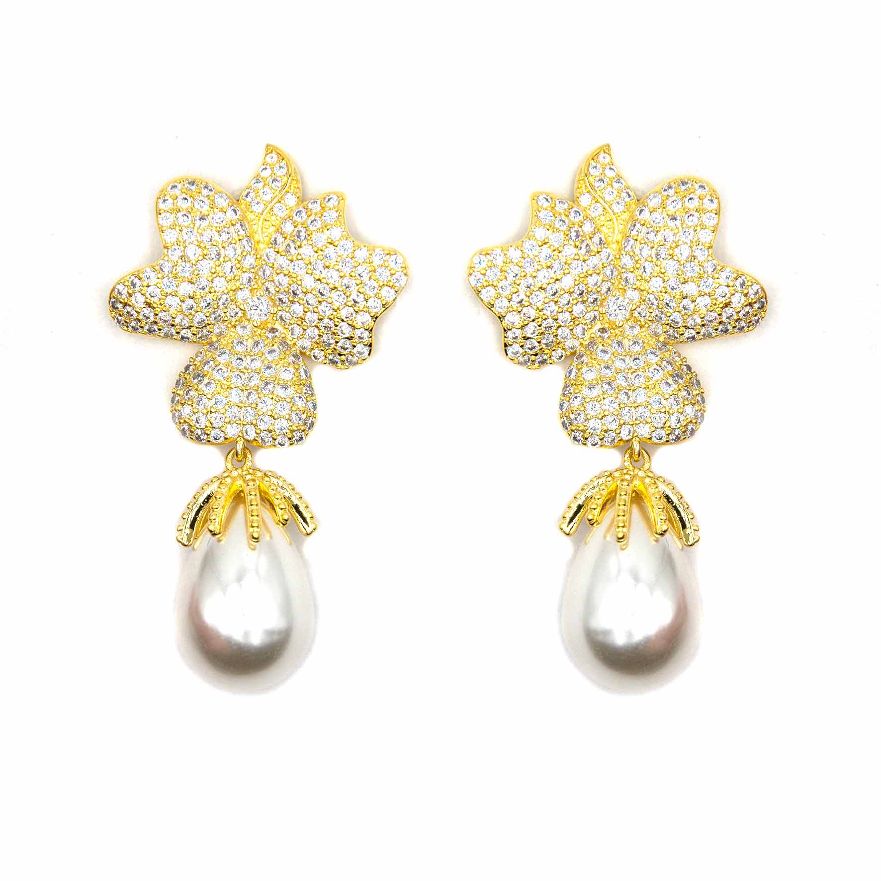 Palestro Milano Orecchini Gold Pavè di Zirconi con perla