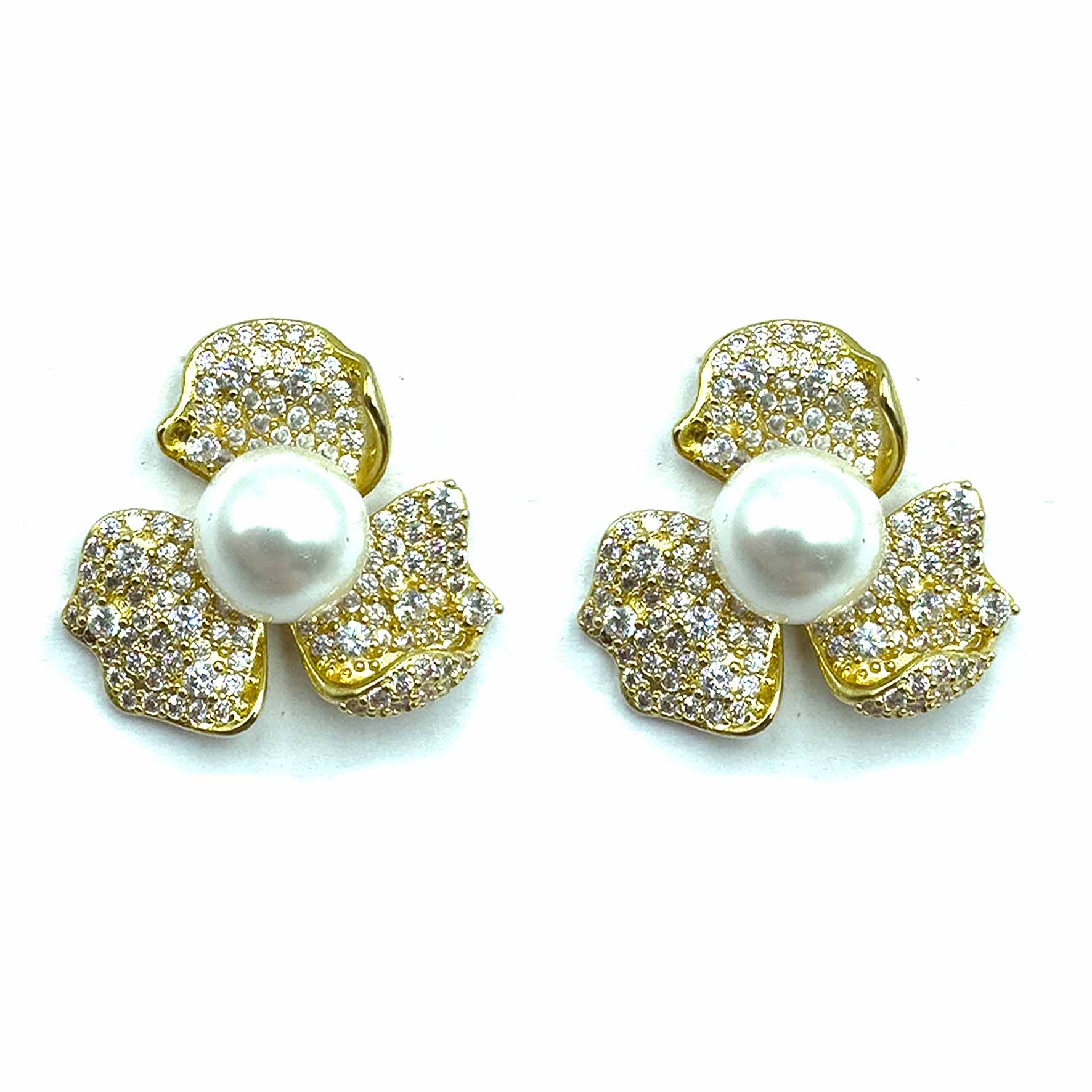 Palestro Milano Orecchini Gold perla bianca Fiorellini con perla big