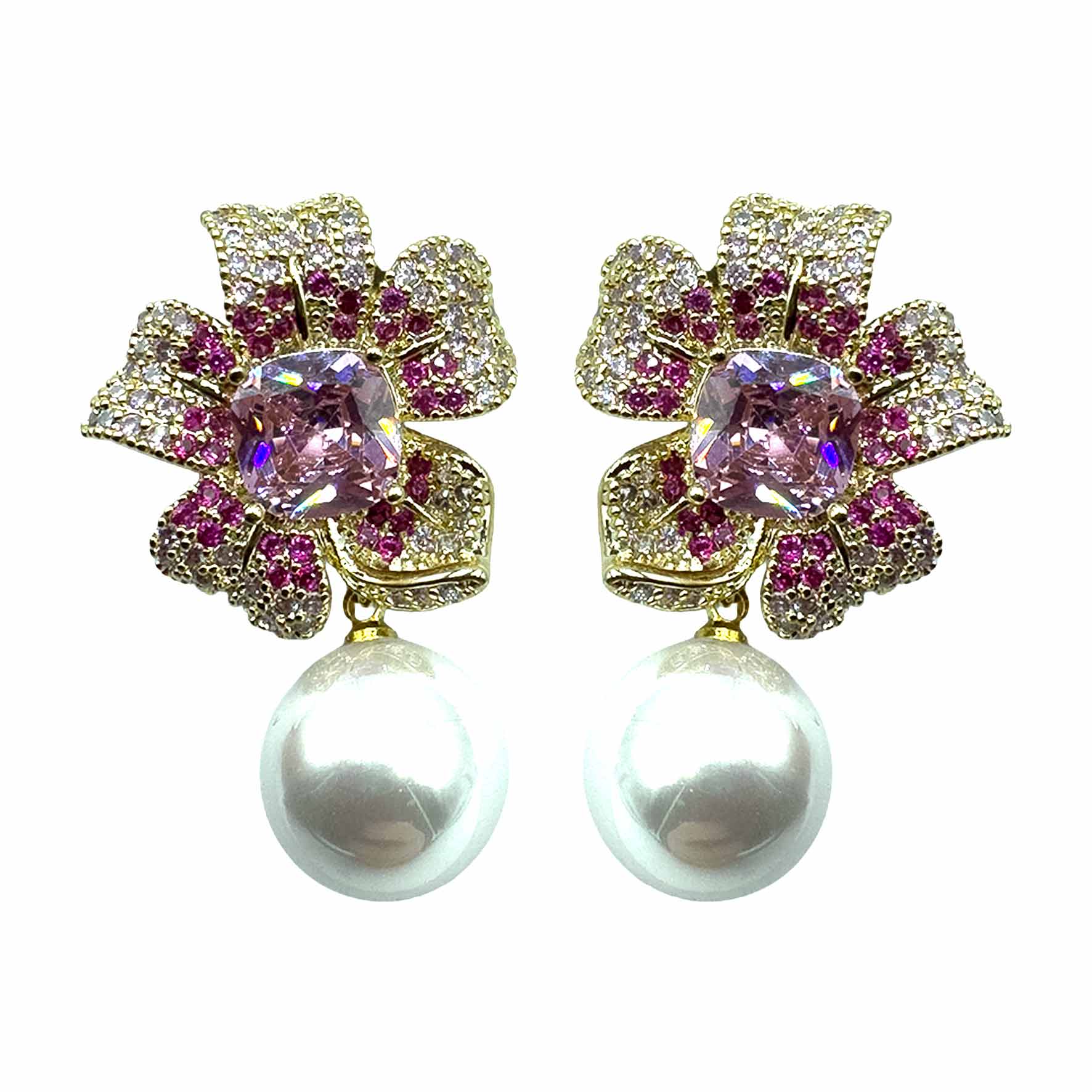 Palestro Milano Orecchini Gold - Pink Fiore pistillo di pavè con perla