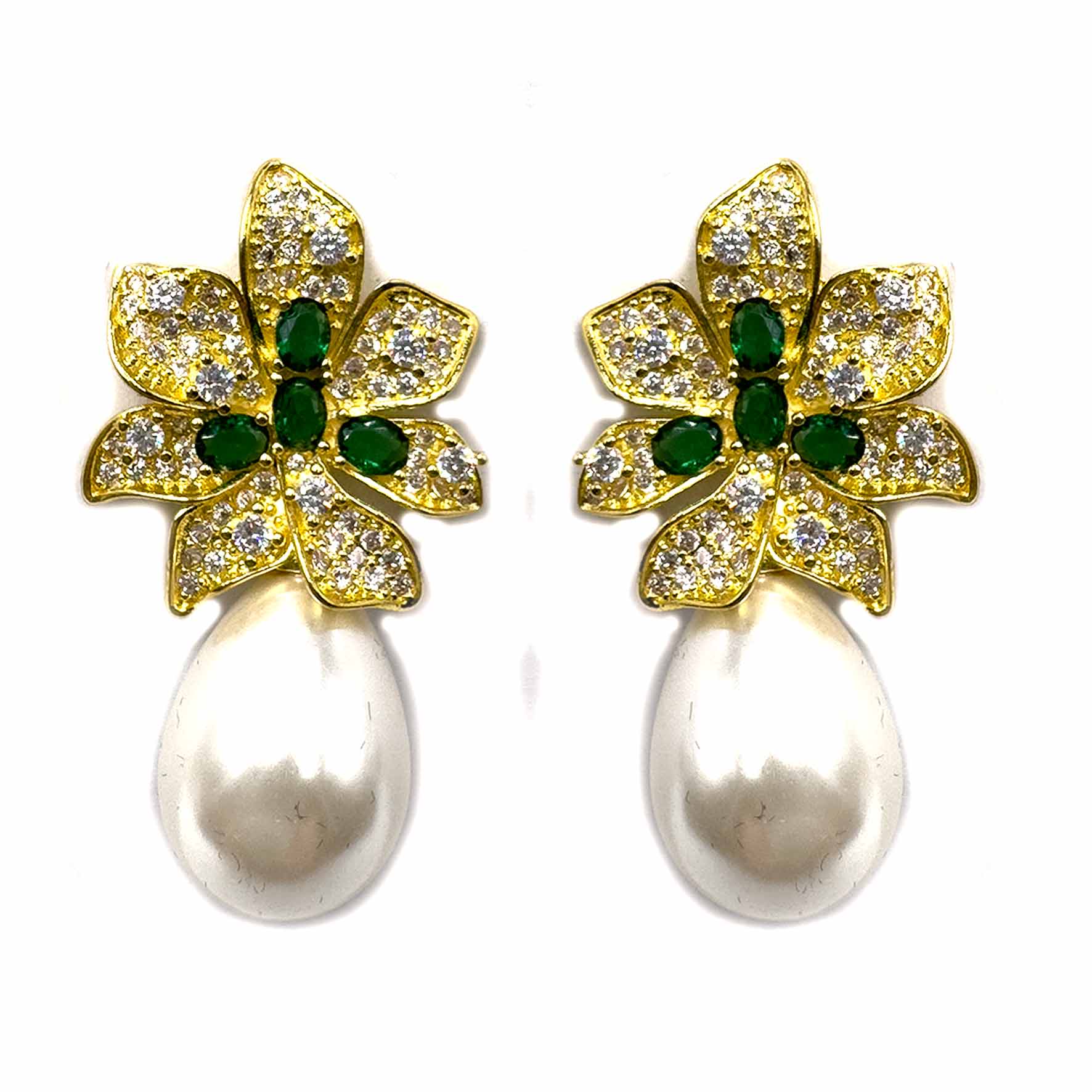 Palestro Milano Orecchini Gold/Verde Pavè colorato con perla