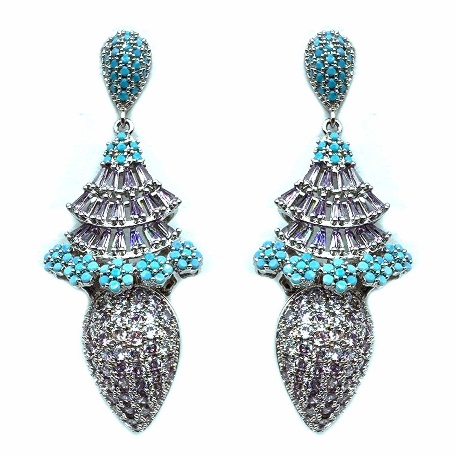Palestro Milano Orecchini Lillac e Azzurro Mandorla con fiorellini di pavè e cristalli
