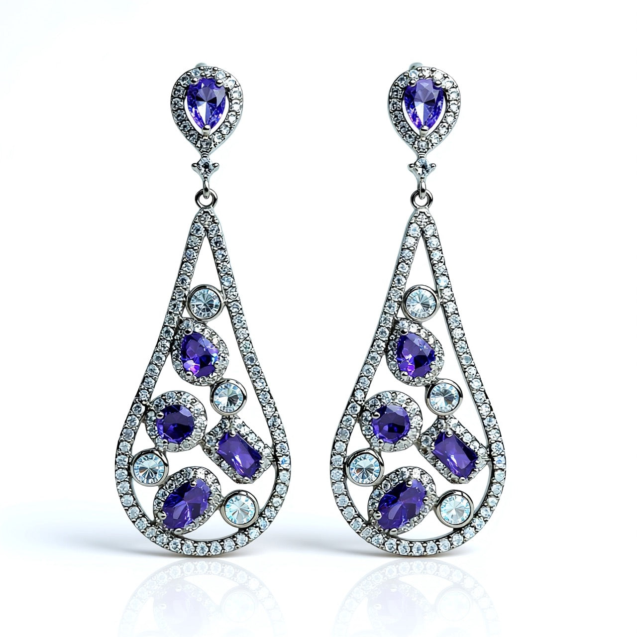 Palestro Milano Orecchini Lillac Gocce di Pavè e Pietre Preziose