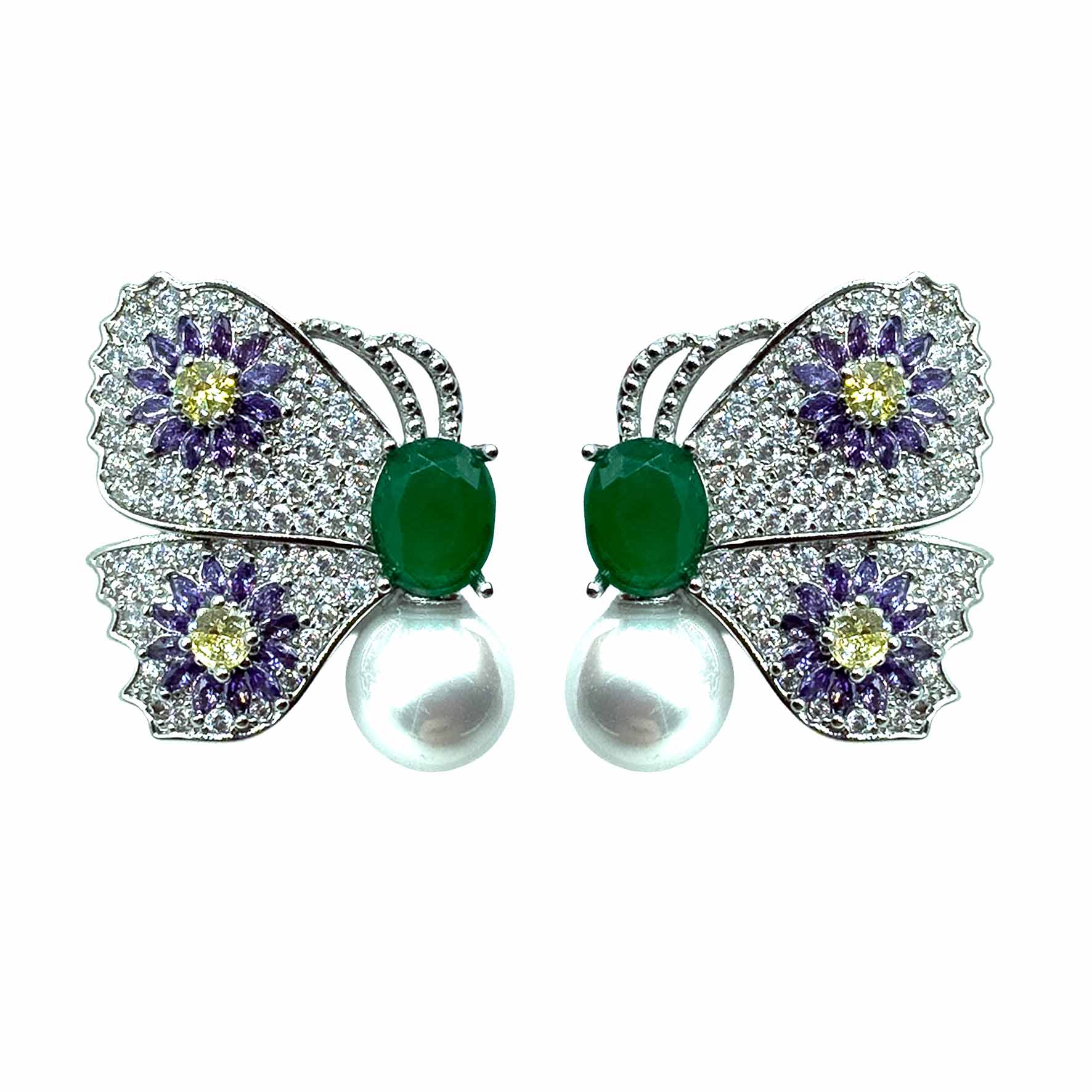 Palestro Milano Orecchini Lillac Verde - perla bianca Farfalle colorate con perlina