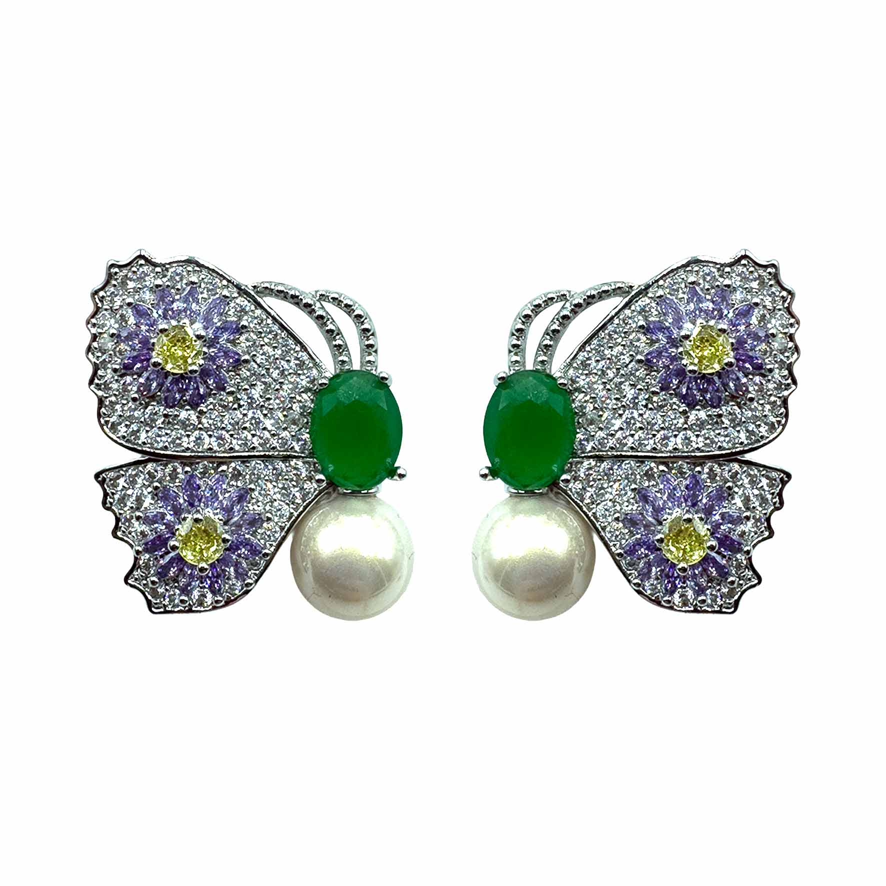 Palestro Milano Orecchini Lillac Verde - perla champagne Farfalle colorate con perlina