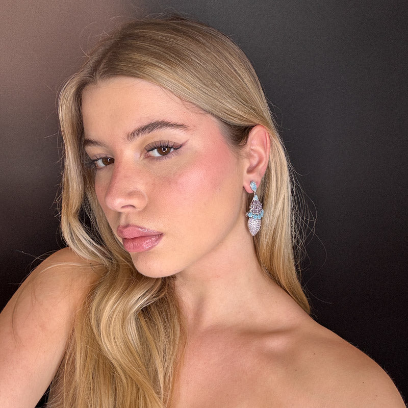 Palestro Milano Orecchini Mandorla con fiorellini di pavè e cristalli