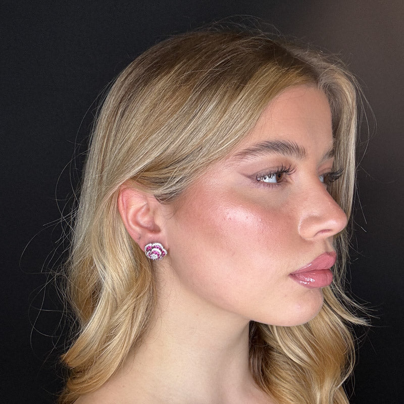 Palestro Milano Orecchini Mini roselline di pavè fucsia