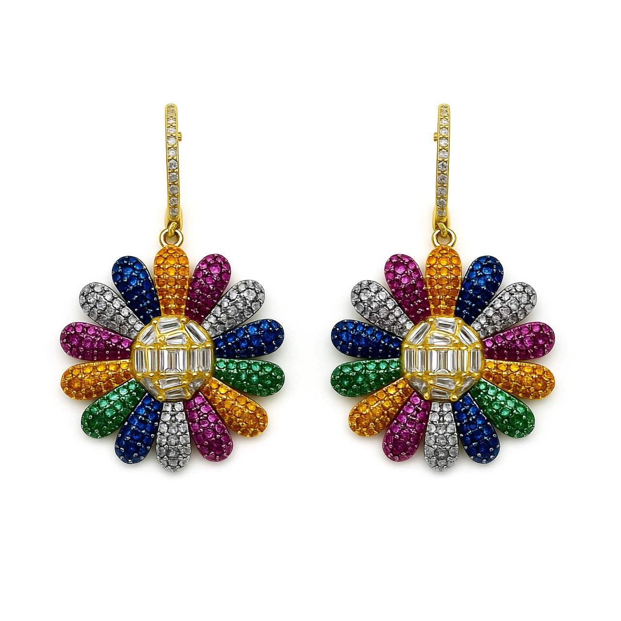 Palestro Milano Orecchini Multicolor Margherita di pavè con cerchietto