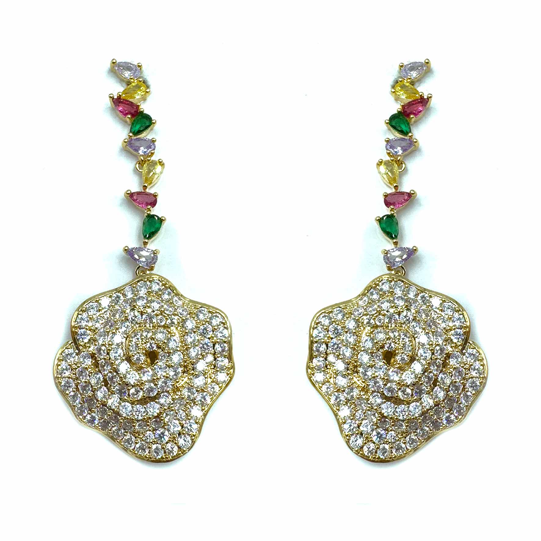 Palestro Milano Orecchini Multicolor Rosa con catenina di cristalli
