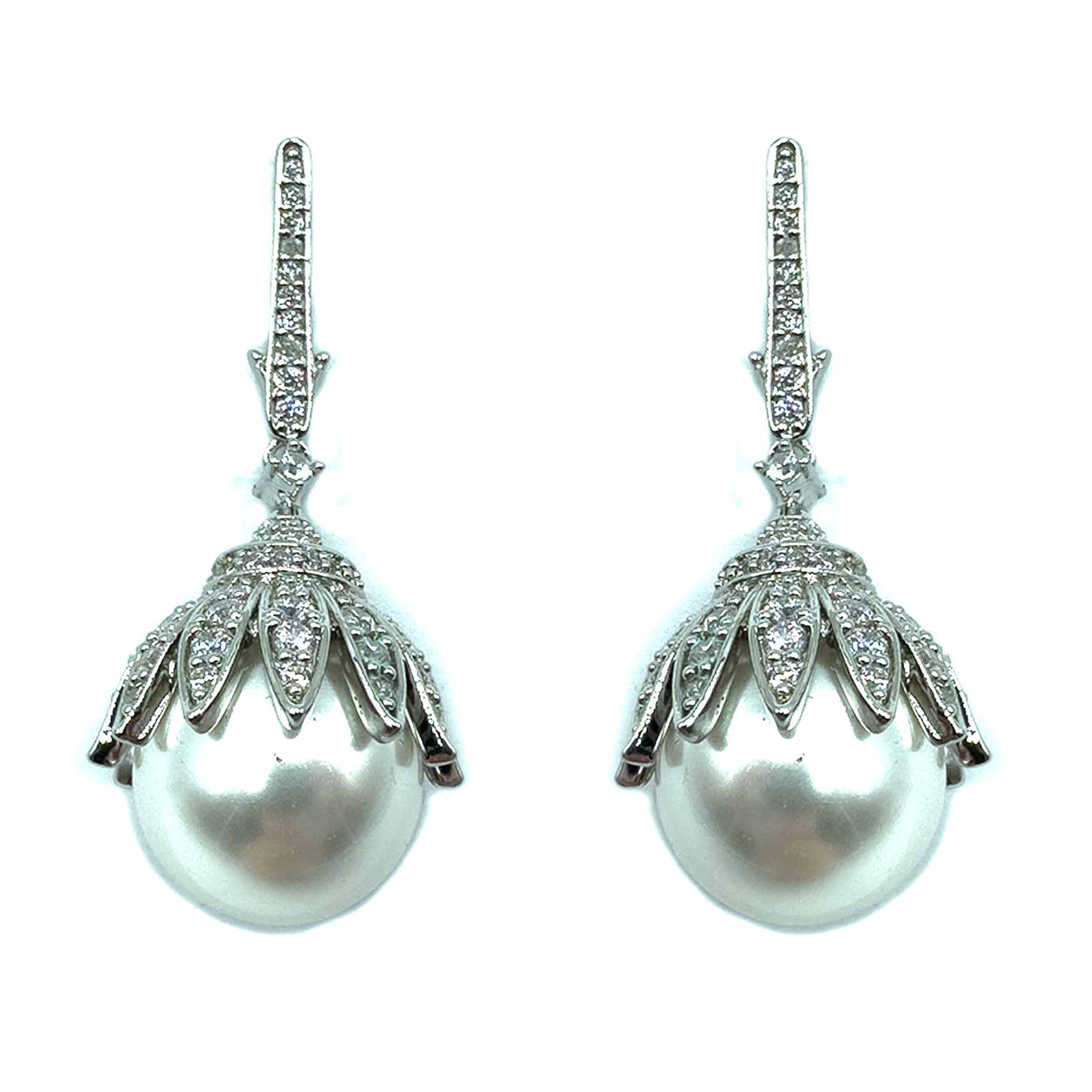 Palestro Milano Orecchini Perla con Coroncina di Zirconi