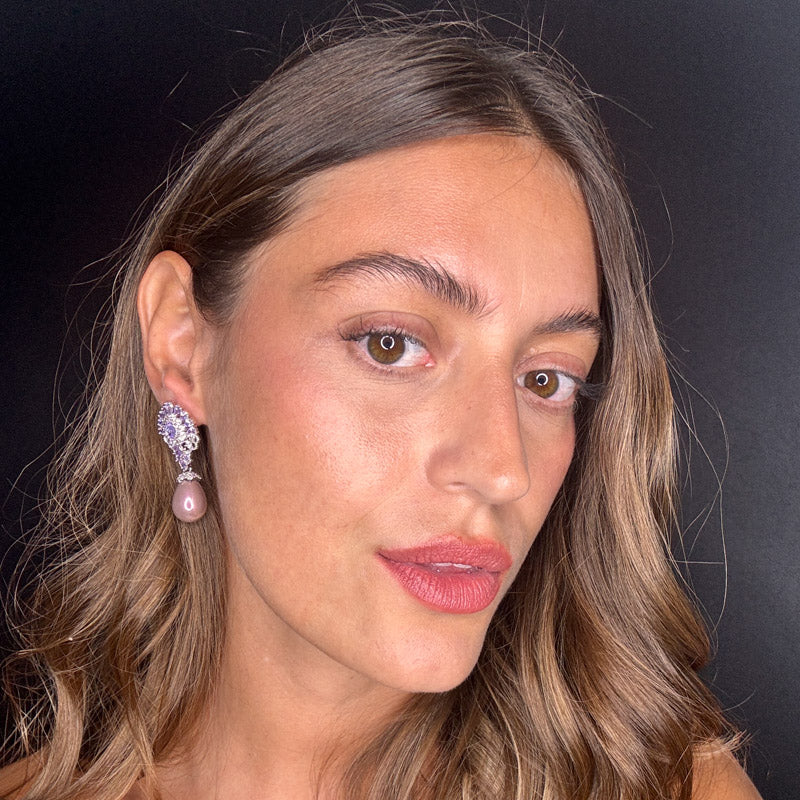 Palestro Milano Orecchini Perla Ovale con Diadema di Cristalli