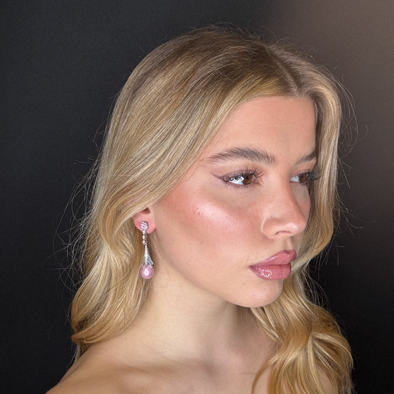 Palestro Milano Orecchini Perla pink pendente di pavè