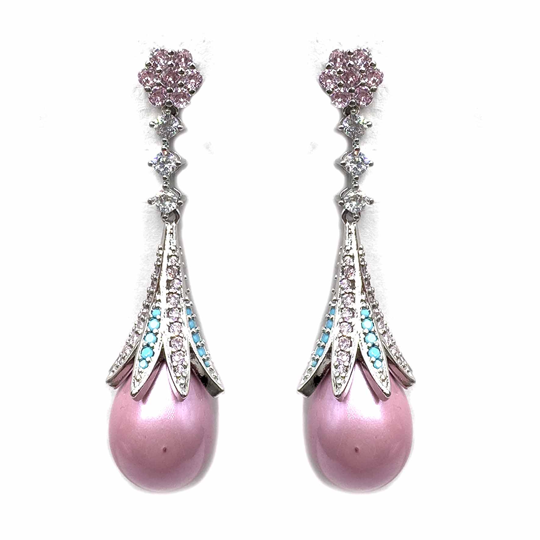 Palestro Milano Orecchini Perla pink pendente di pavè