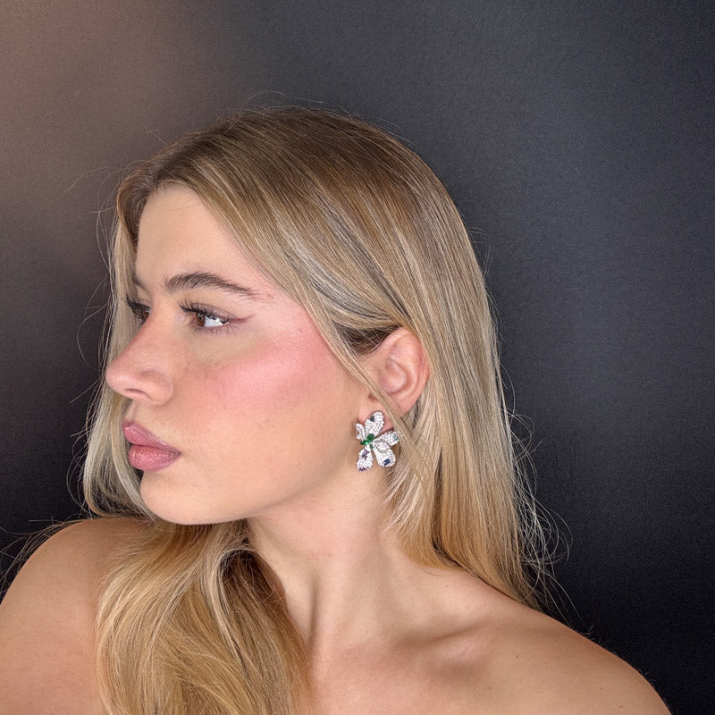 Palestro Milano Orecchini Petali di pavè e cristalli Arlecchino