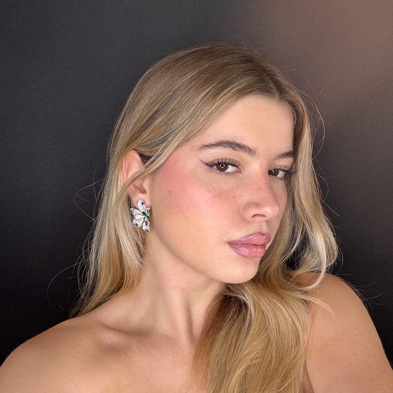 Palestro Milano Orecchini Petali di pavè e cristalli Arlecchino