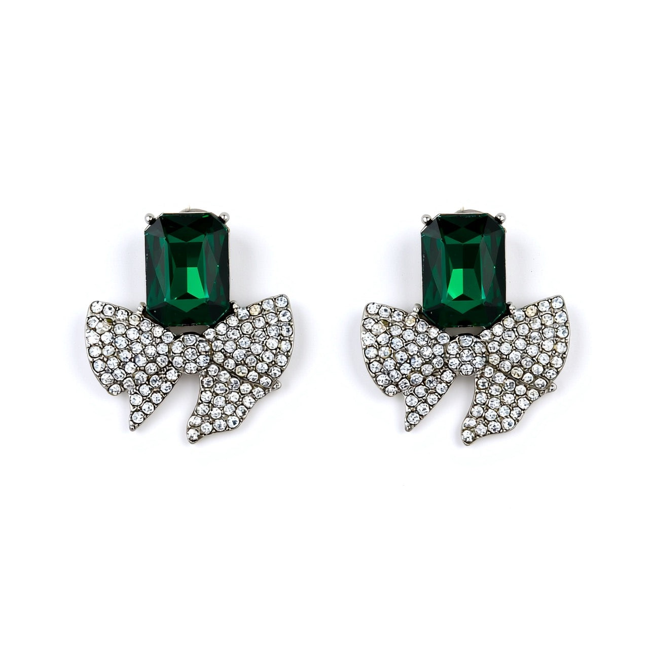 Palestro Milano Orecchini Pietra Verde Smeraldo Fiocchetto con Pietra di Cristallo