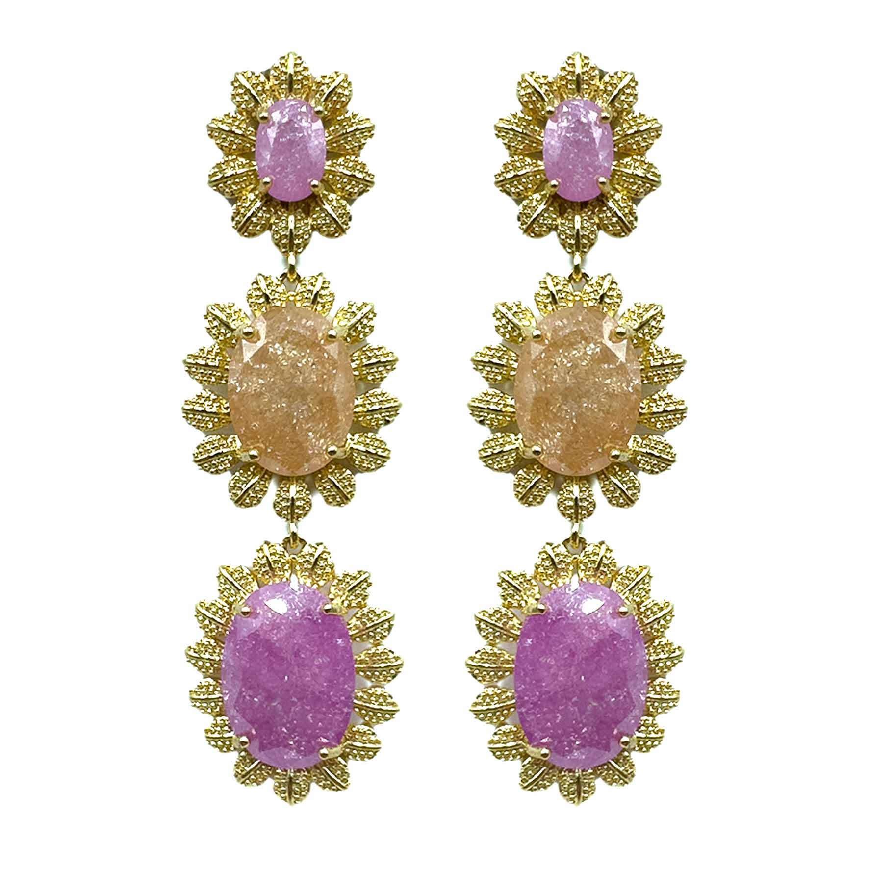 Palestro Milano Orecchini Pink/Arancio Trio di girasoli preziosi