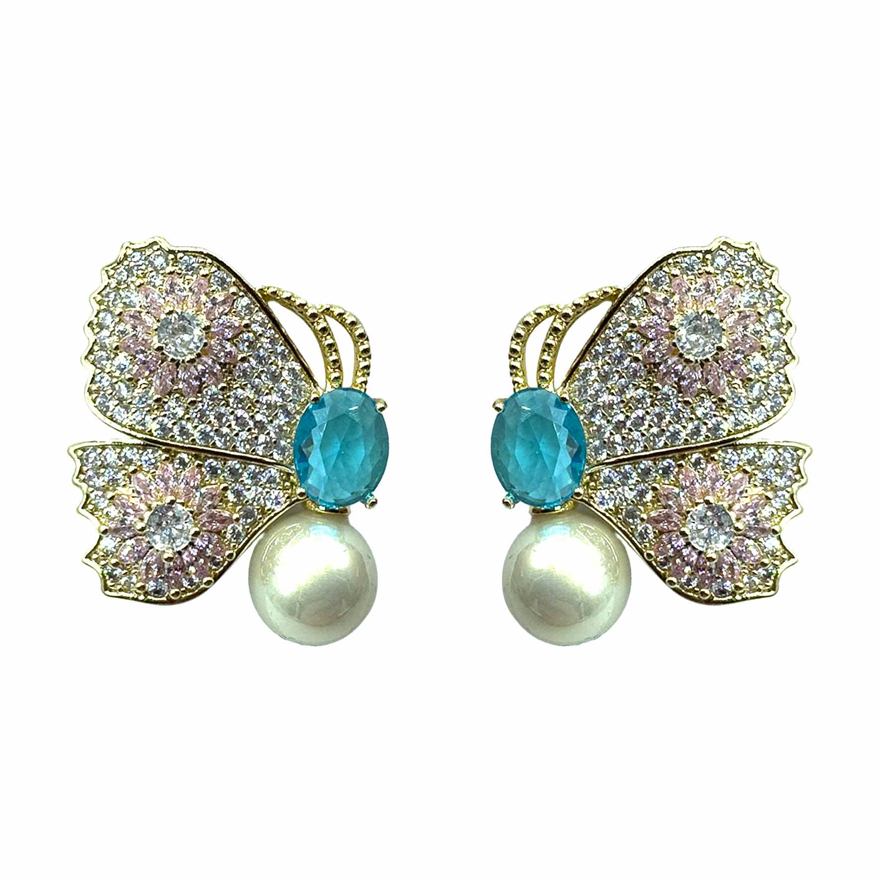 Palestro Milano Orecchini Pink Azzurra - perla bianca Farfalle colorate con perlina