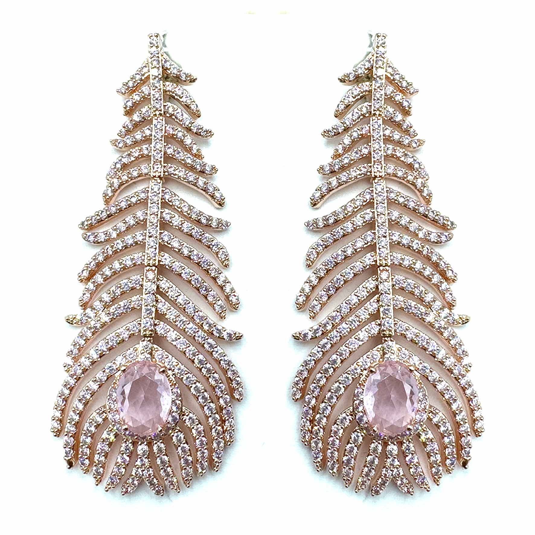 Palestro Milano Orecchini Pink Piume di pavone pavè