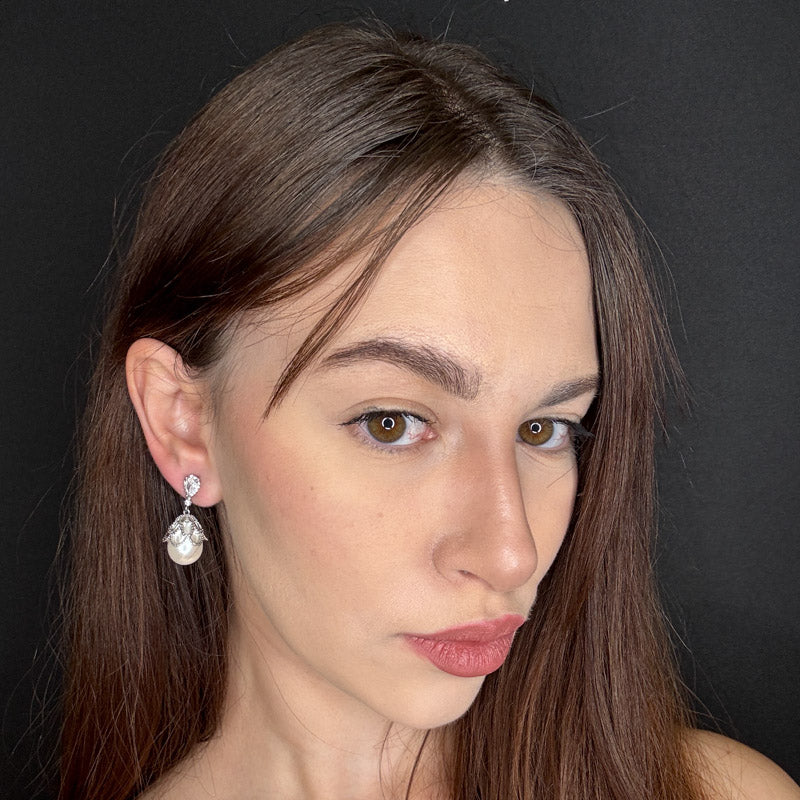 Palestro Milano Orecchini Pizzo di Zirconi con perle