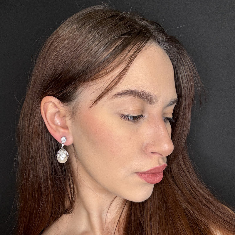 Palestro Milano Orecchini Pizzo di Zirconi con perle