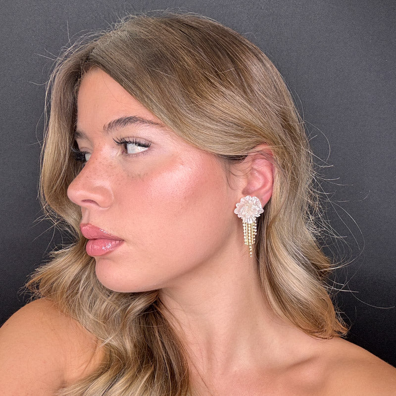 Palestro Milano Orecchini Rosa bianca con zirconi e fili d&