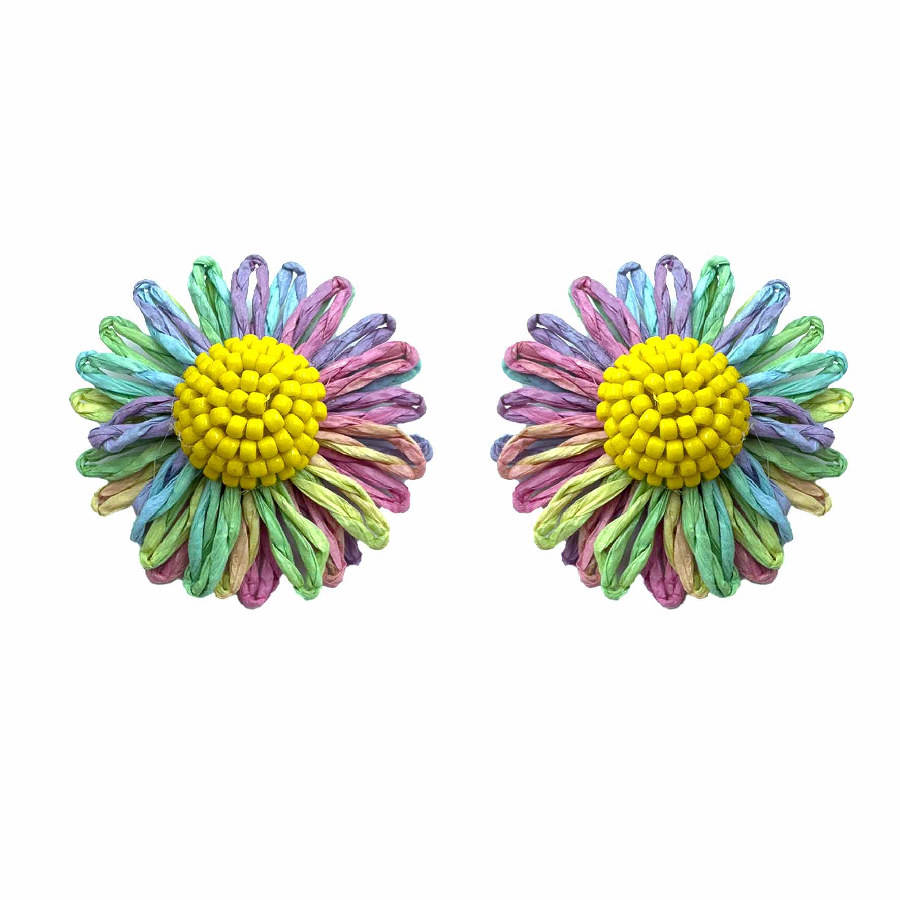 Palestro Milano Orecchini Sfumature Arcobaleno Margherite colorate in rafia - classic edition