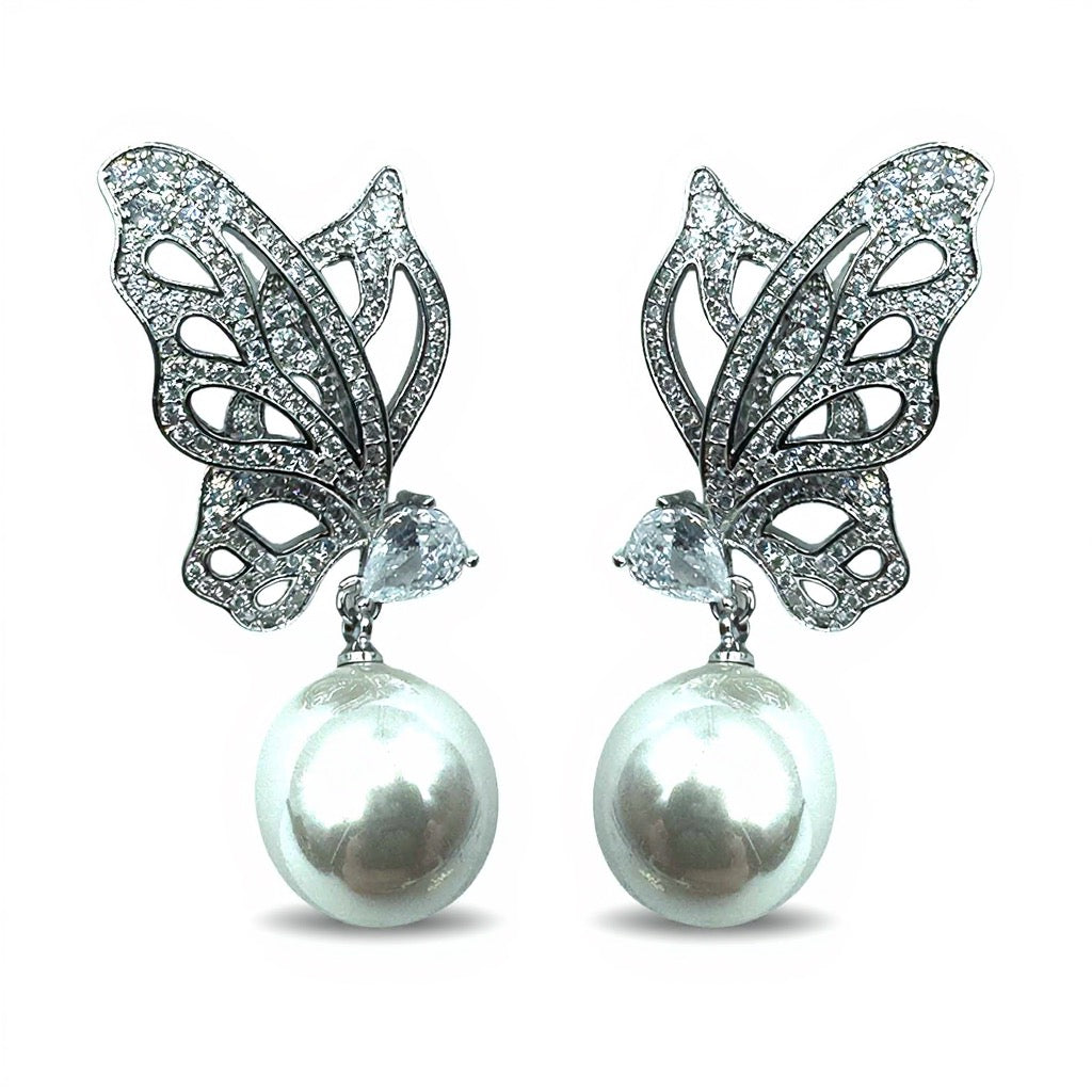 Palestro Milano Orecchini Silver Bianco Ali di Farfalla con perla
