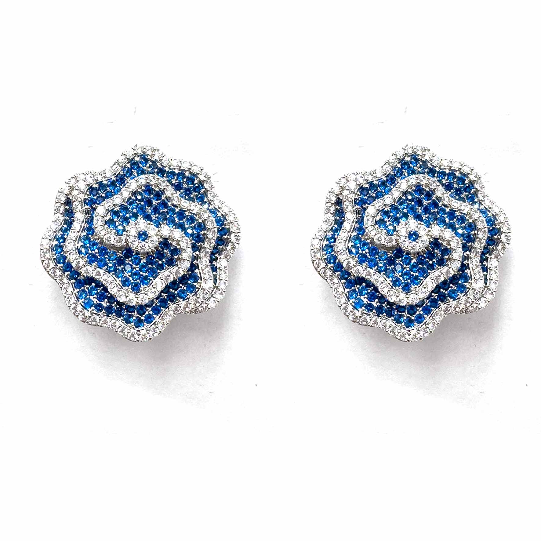 Palestro Milano Orecchini Silver/Blu Roselline di pavè