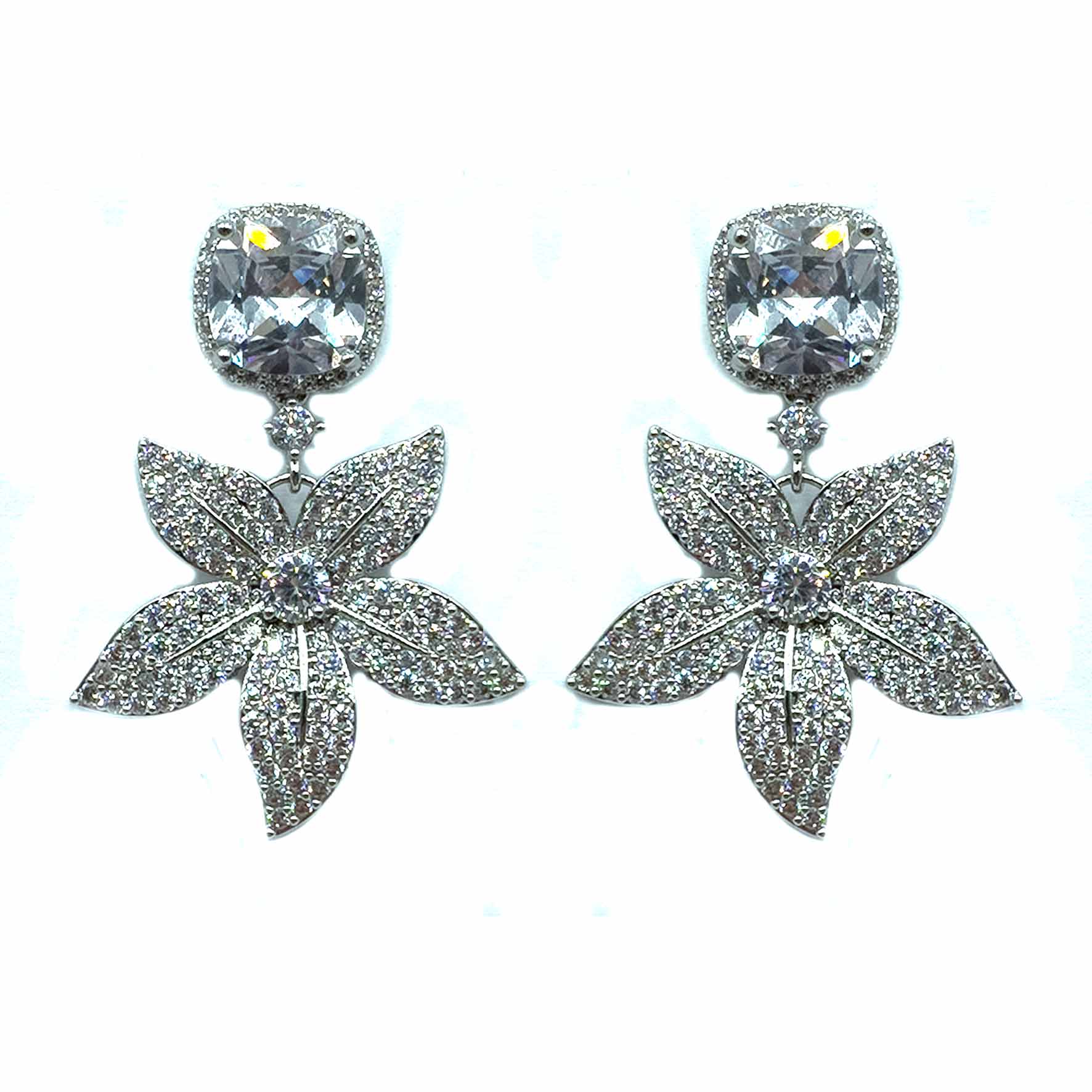 Palestro Milano Orecchini Silver con cristallo Fogliolina di pavè