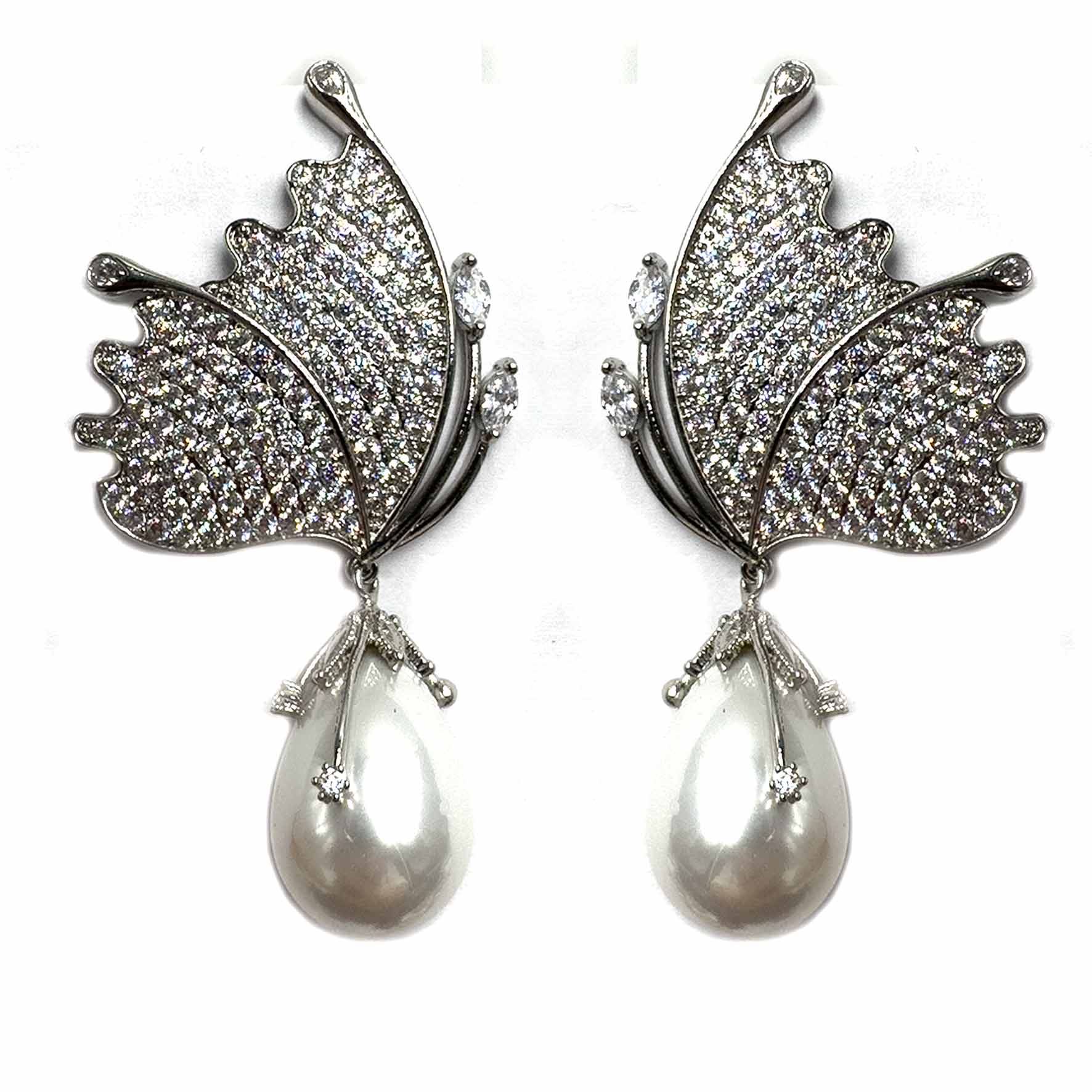 Palestro Milano Orecchini Silver Farfalla con perla ovale colorata