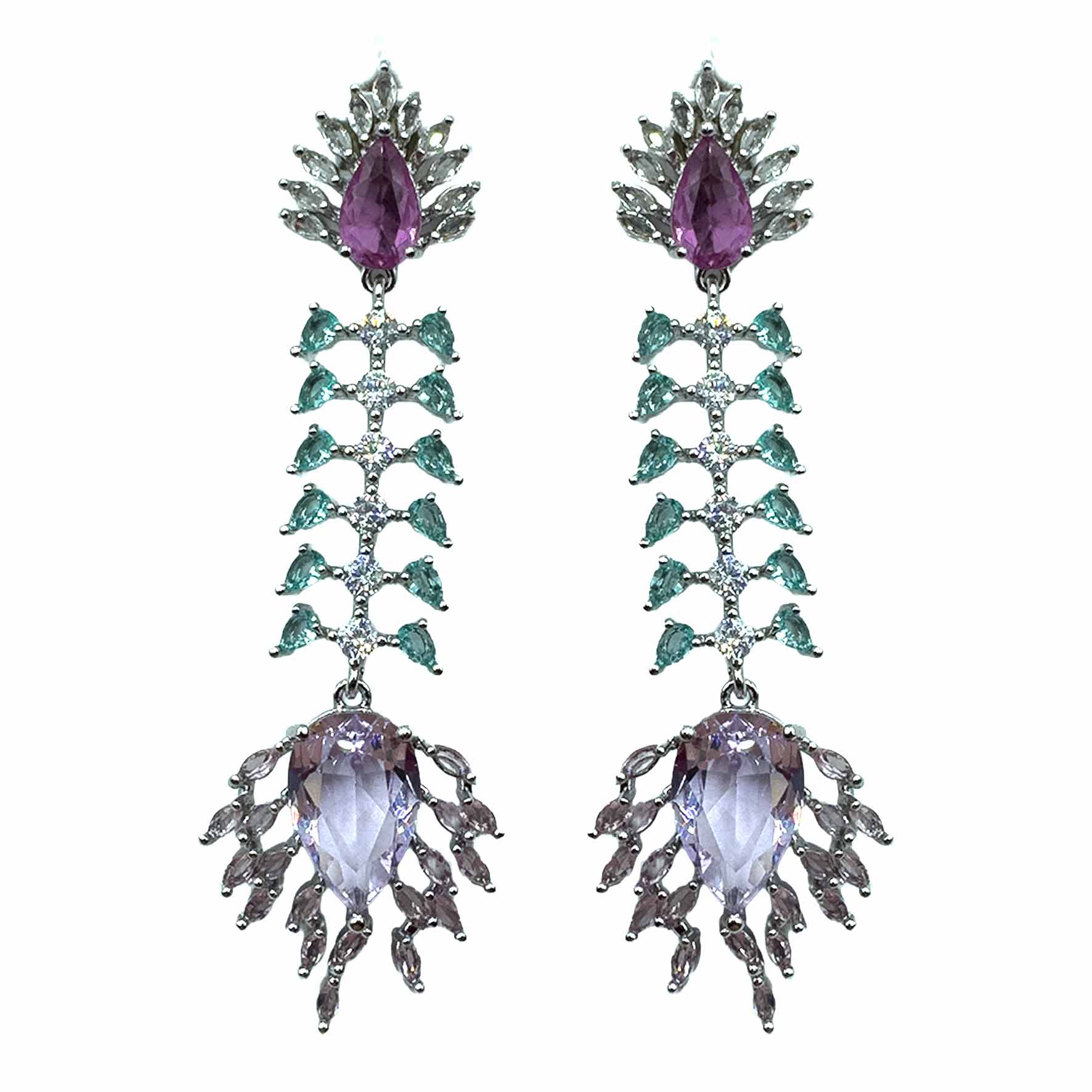 Palestro Milano Orecchini Silver - lillac celeste Spina di Cristalli