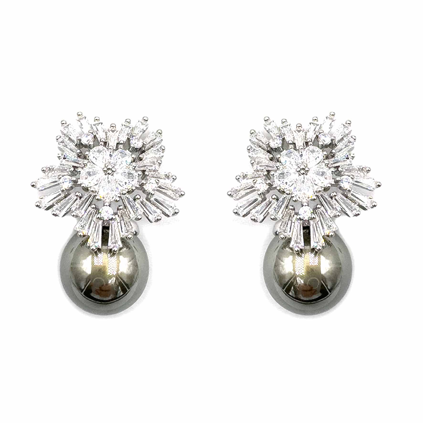 Palestro Milano Orecchini Silver perla grigia Fiocco di Neve perla