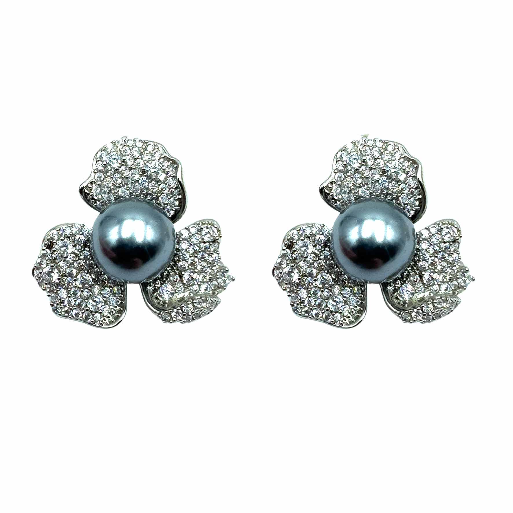 Palestro Milano Orecchini Silver perla grigia Fiorellini con perla big