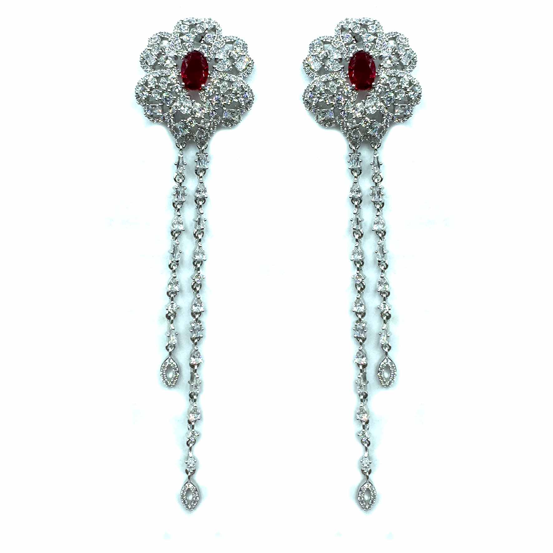 Palestro Milano Orecchini Silver-Rosso Rosa con Gemme Cadenti