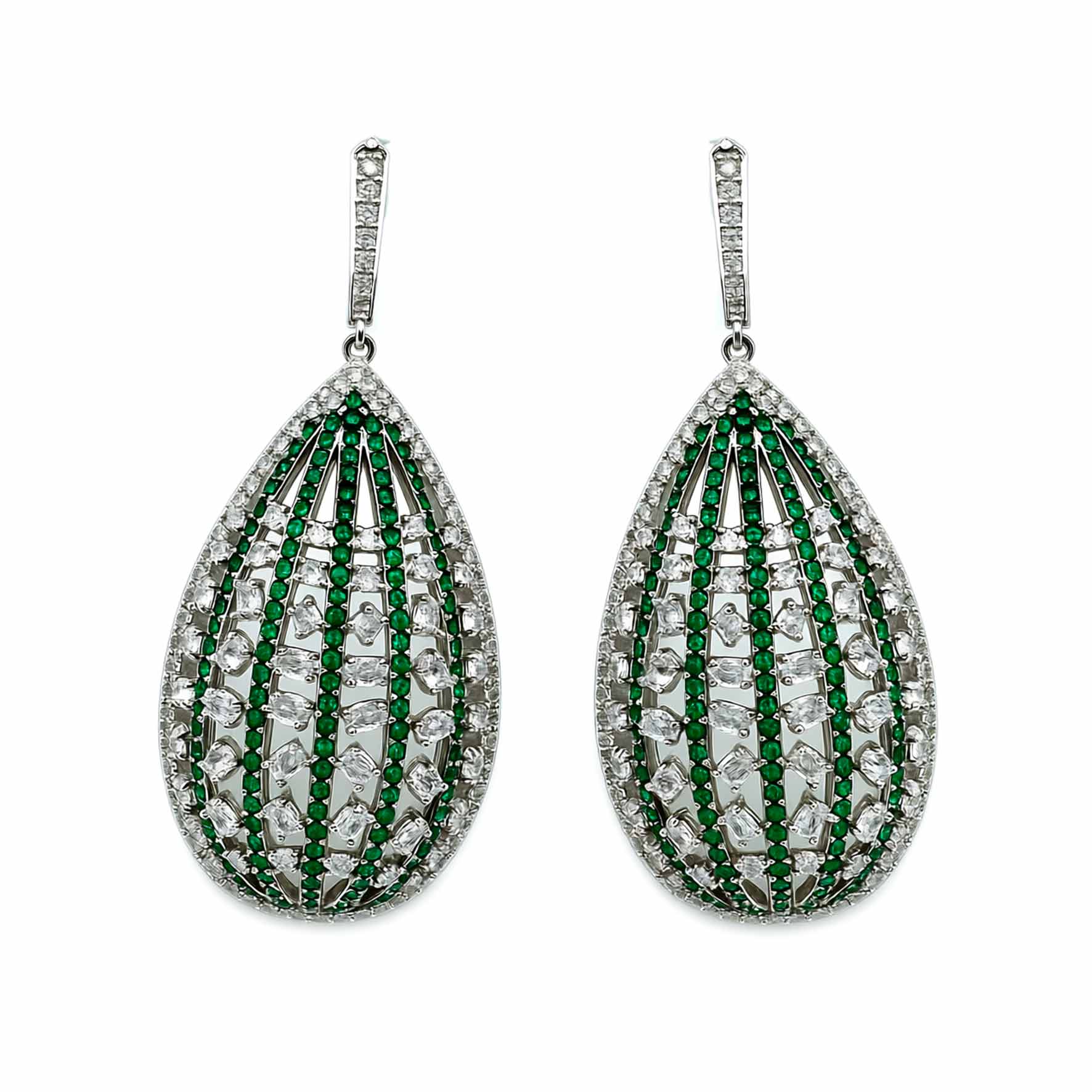 Palestro Milano Orecchini Silver-Verde Ovali bombati di pietre preziose