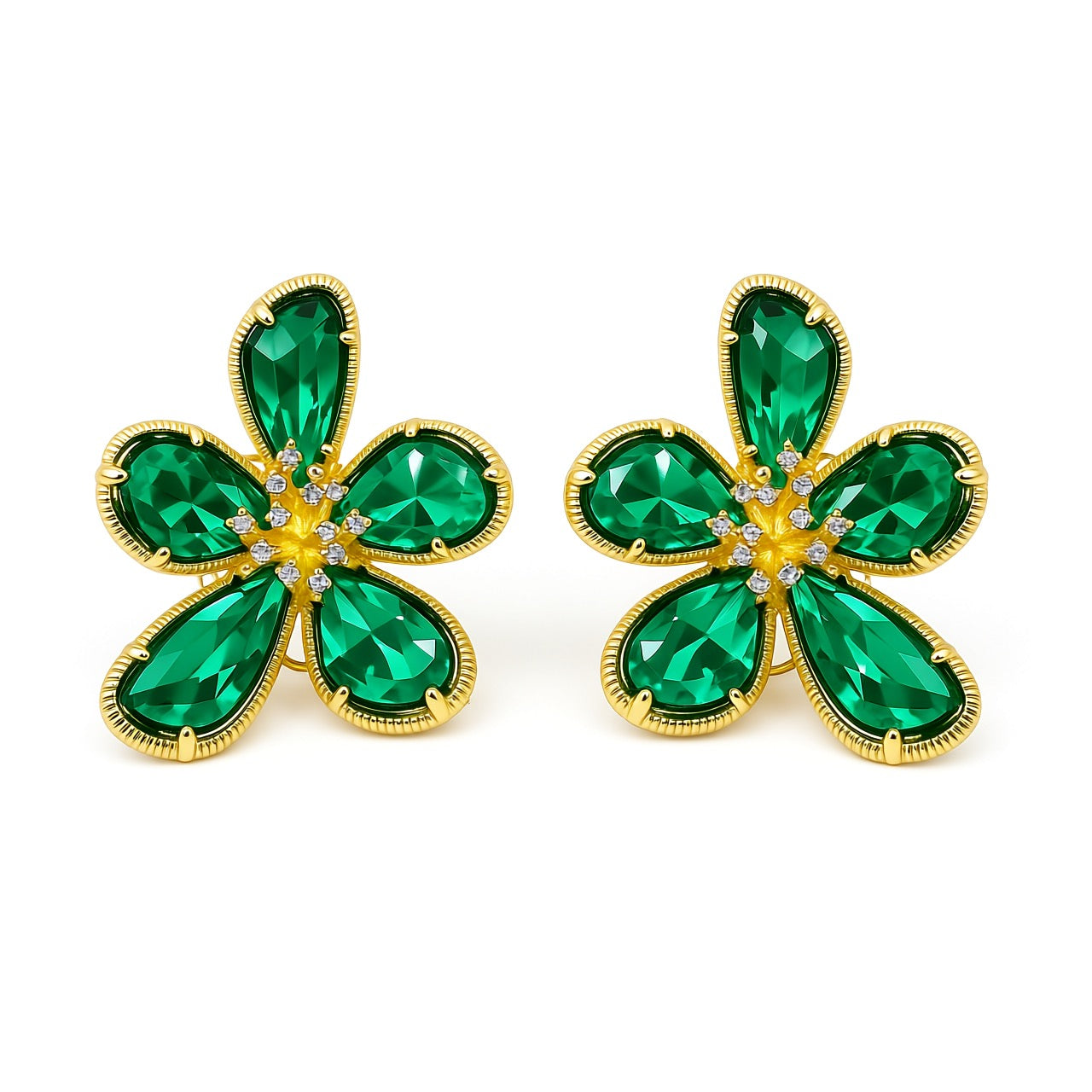 Palestro Milano Orecchini Smeraldo Base Gold Petali Preziosi