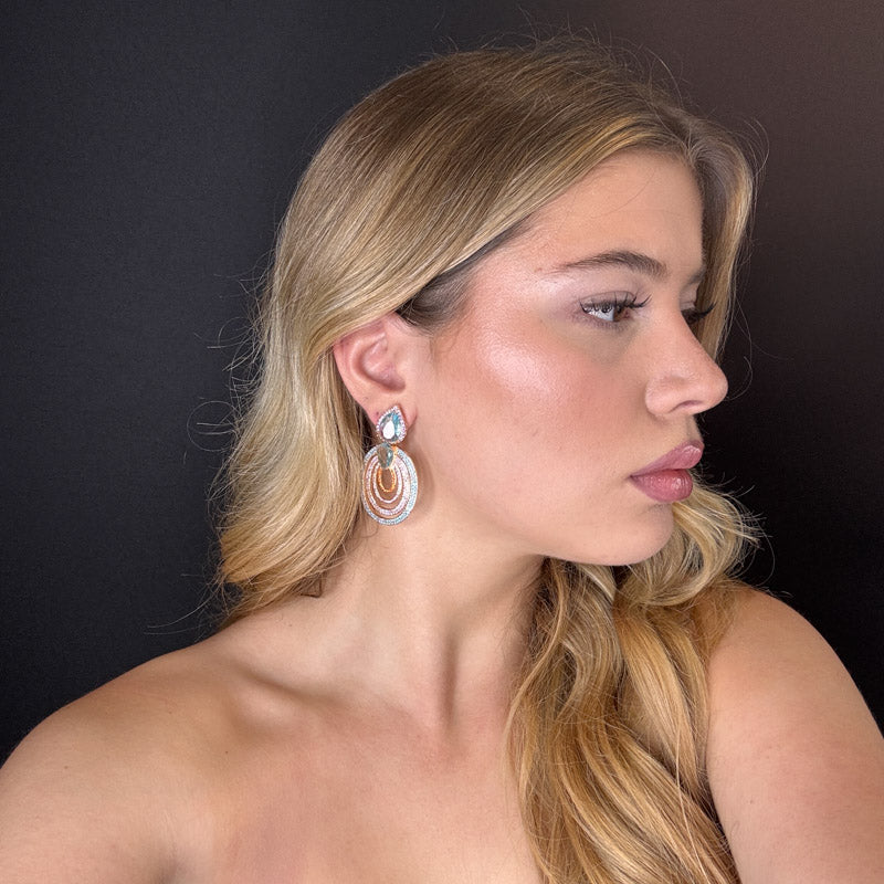 Palestro Milano Orecchini Tondo di pavè con doppia goccia