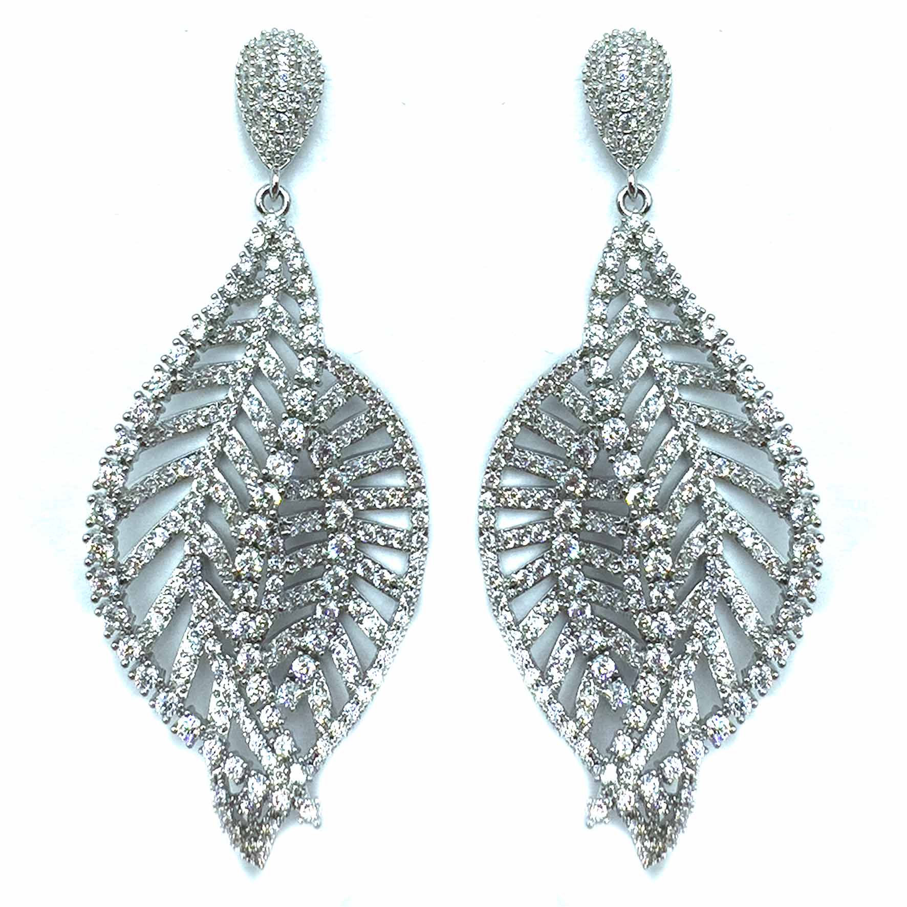 Palestro Milano Orecchini Total Silver Doppia foglia di Zirconi