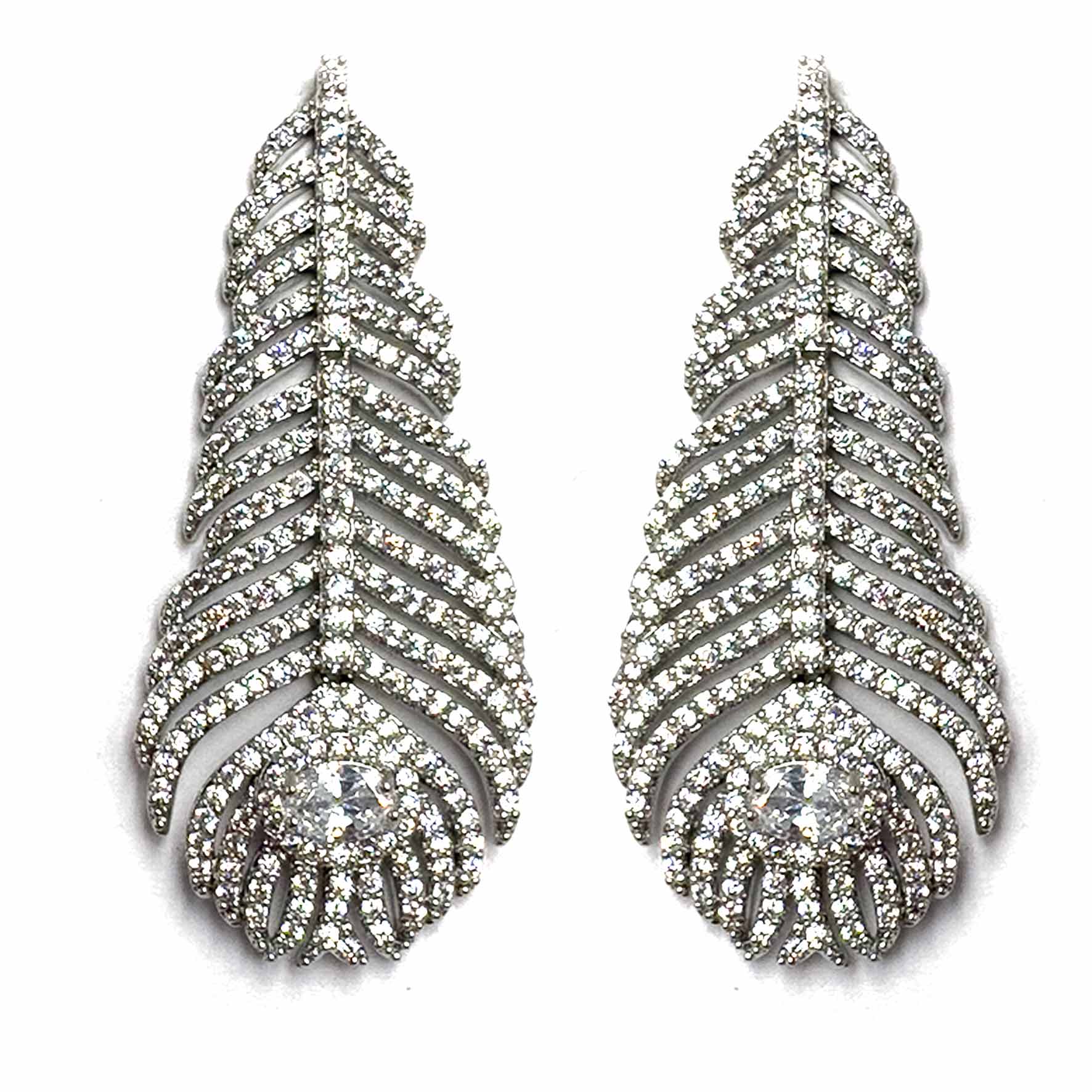 Palestro Milano Orecchini Total Silver Piume di pavone pavè