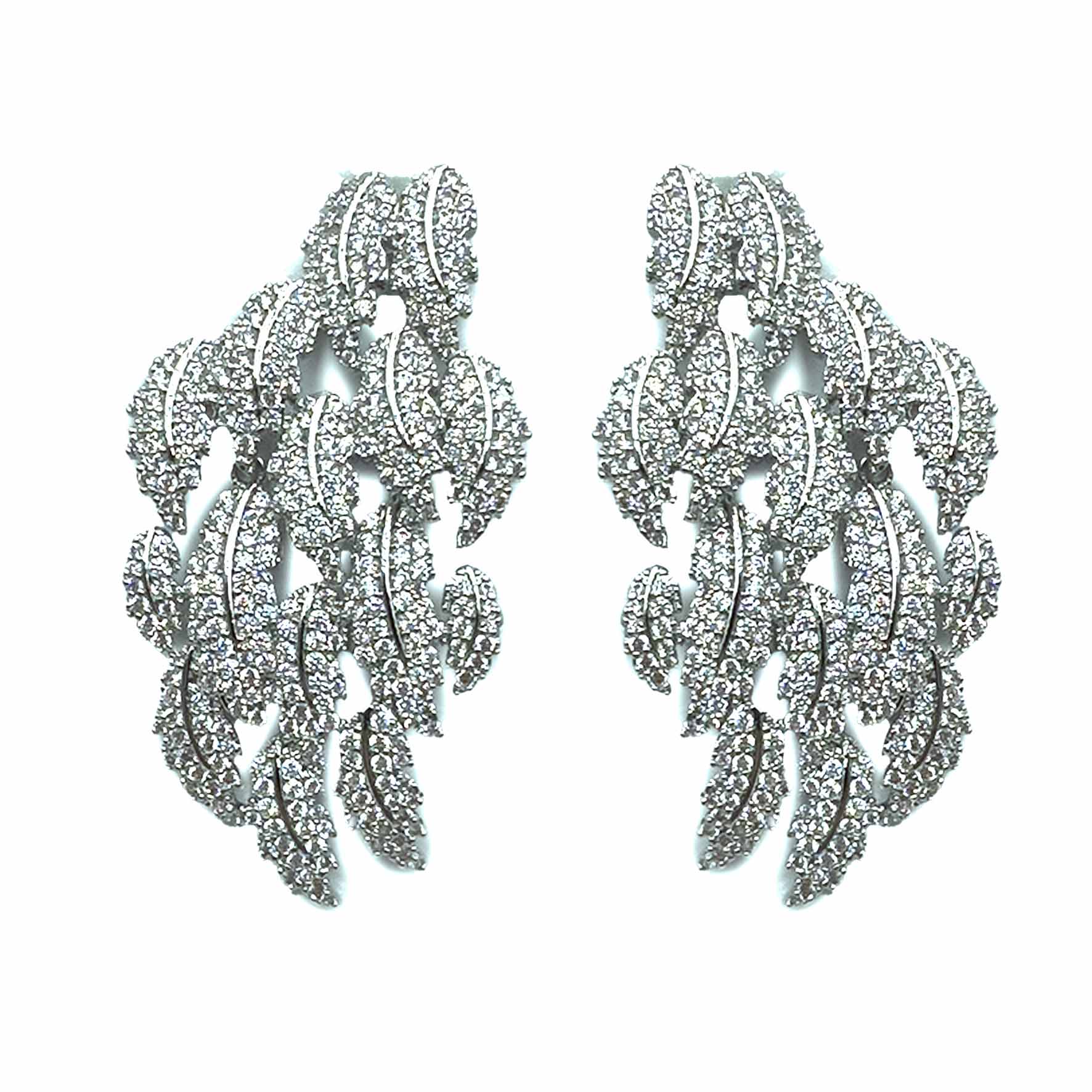 Palestro Milano Orecchini Total Silver Tripudio di foglie pavè - Linea Premium