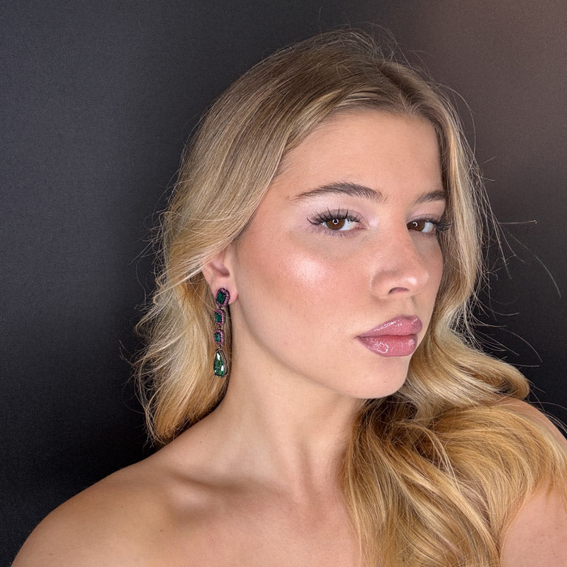 Palestro Milano Orecchini Trio di smeraldi con pavè fucsia