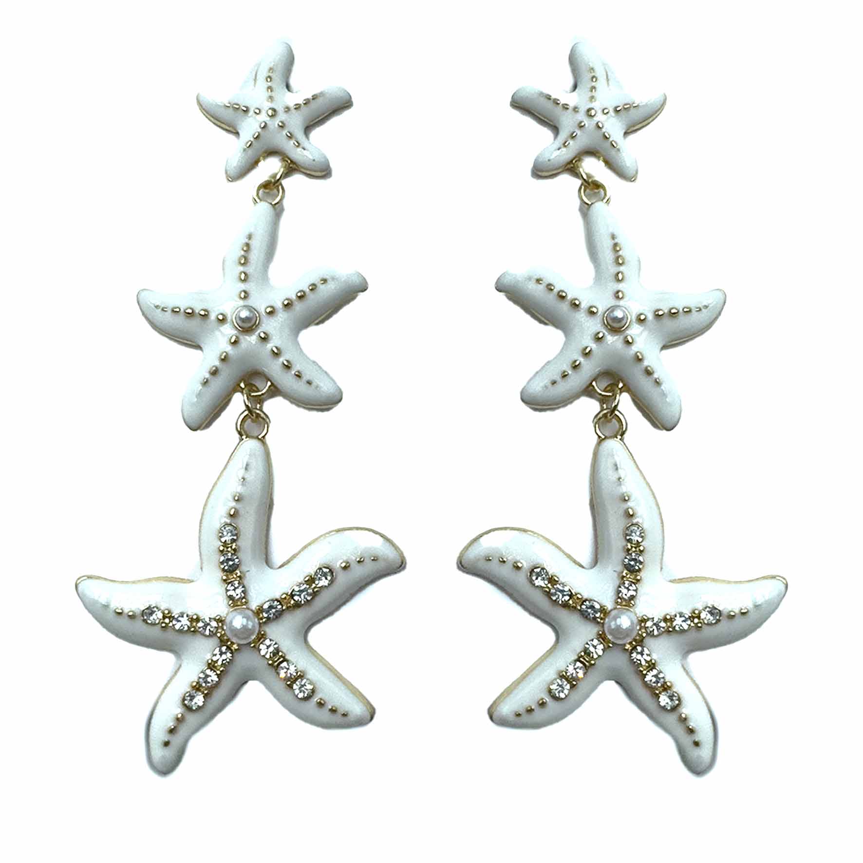 Palestro Milano Orecchini Trio di stelle marine con perle e zirconi