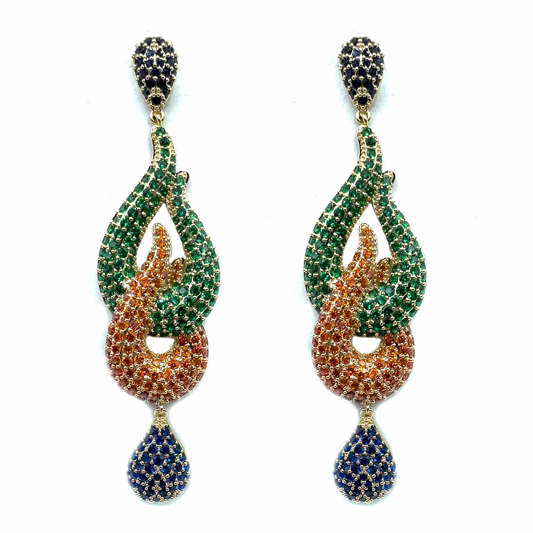 Palestro Milano Orecchini Verde-Arancio Doppia virgola di pavè