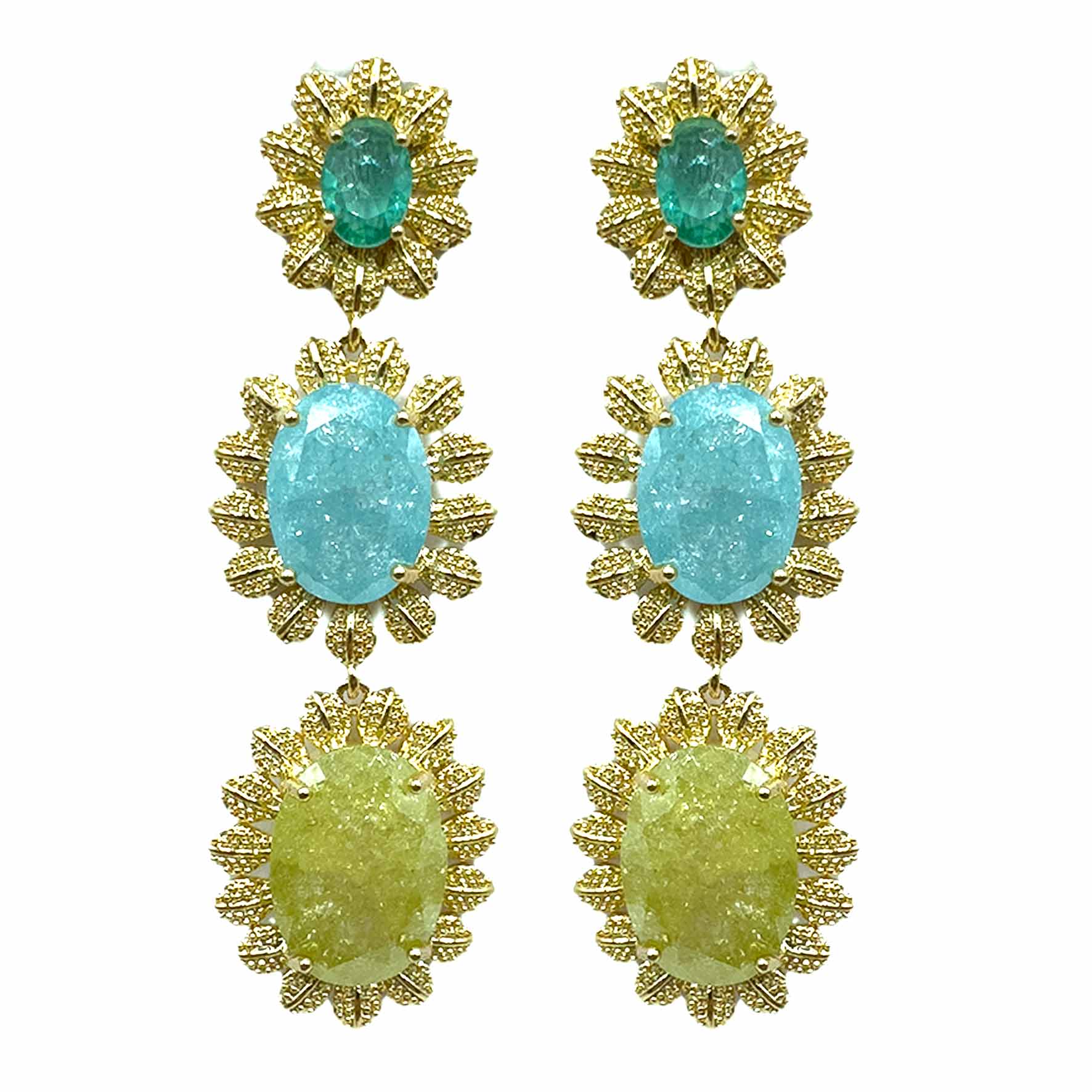 Palestro Milano Orecchini Verde/Azzurro Trio di girasoli preziosi