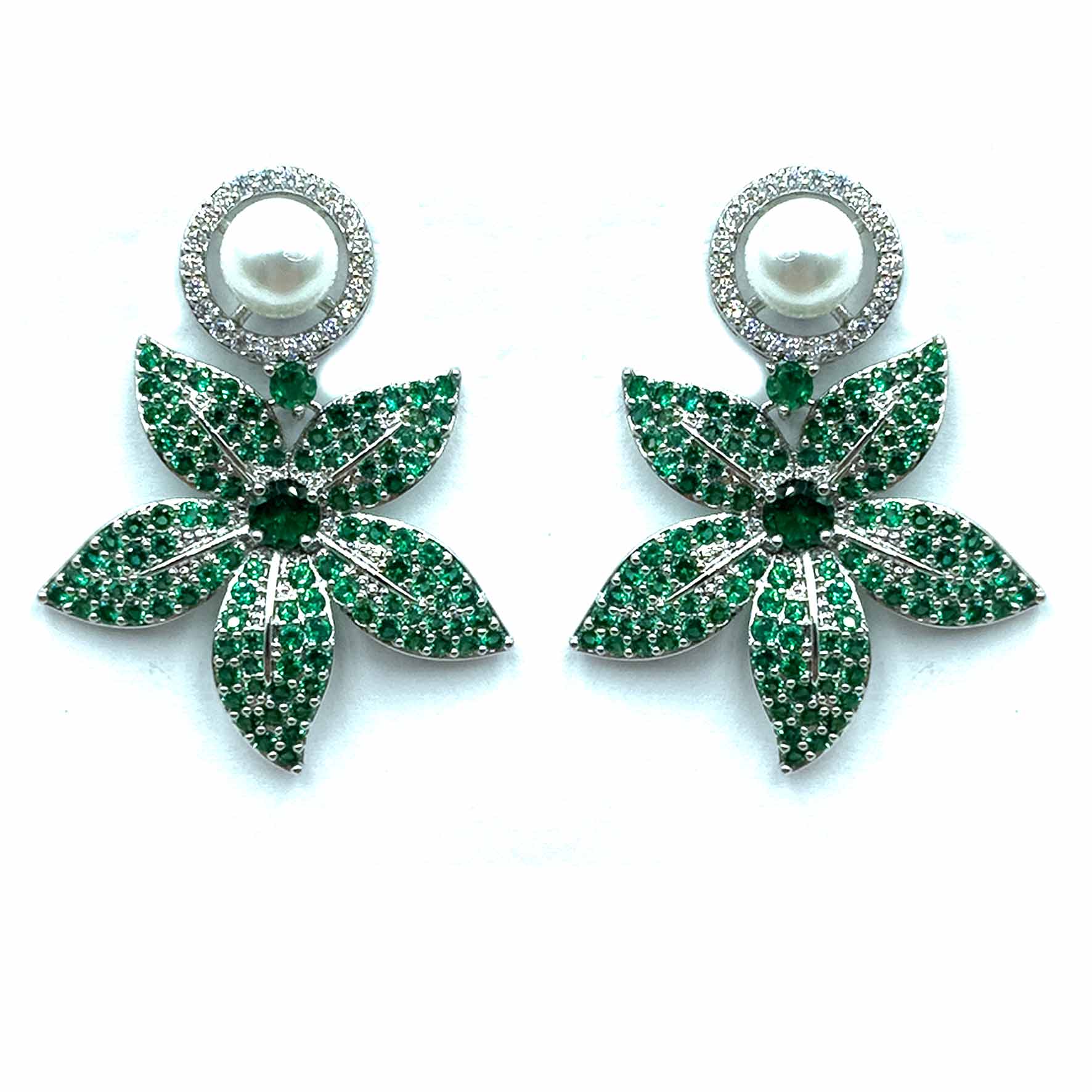 Palestro Milano Orecchini Verde con perlina Fogliolina di pavè