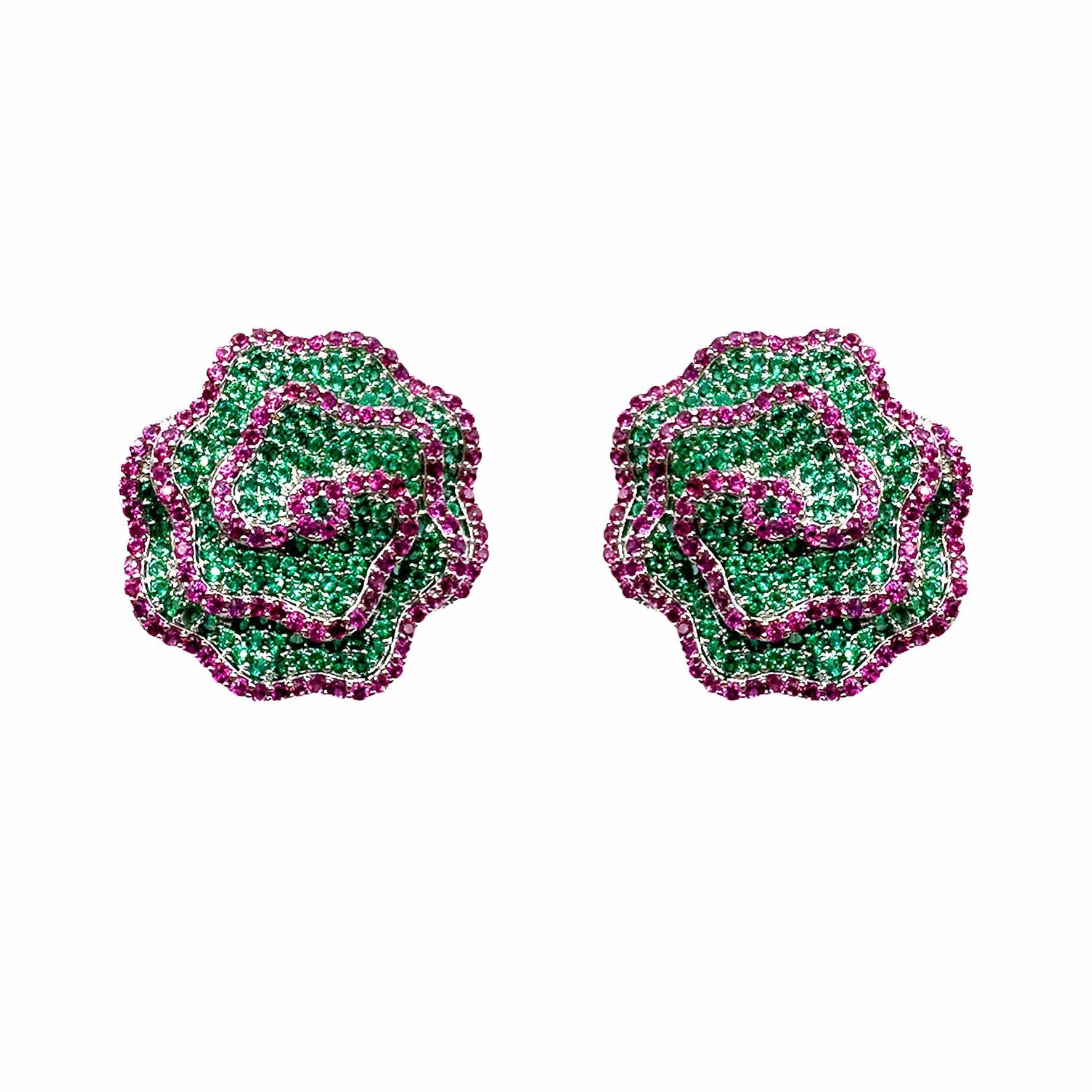 Palestro Milano Orecchini Verde/Fucsia Roselline di pavè