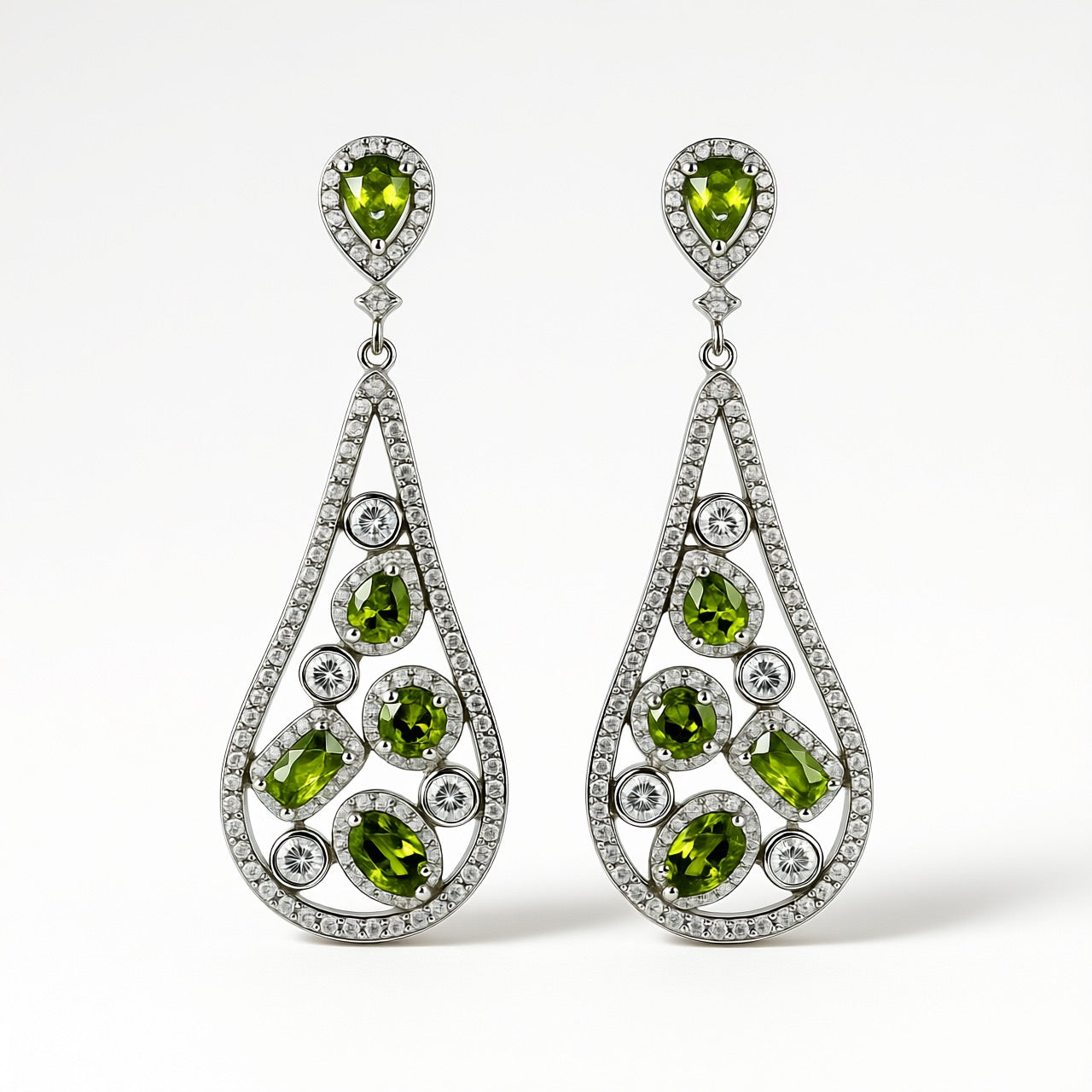 Palestro Milano Orecchini Verde Gocce di Pavè e Pietre Preziose