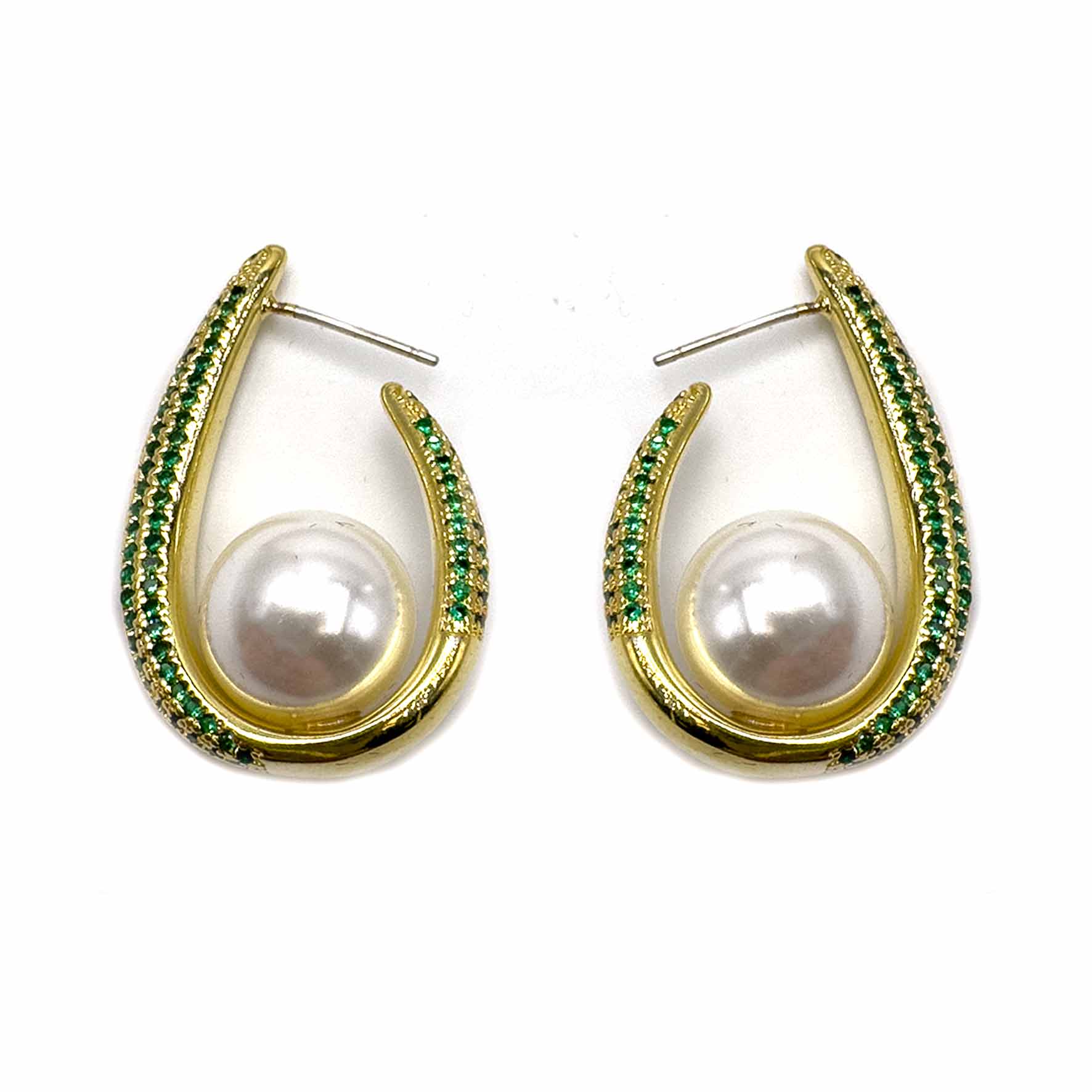 Palestro Milano Orecchini Verde Ovali di pavè con perla