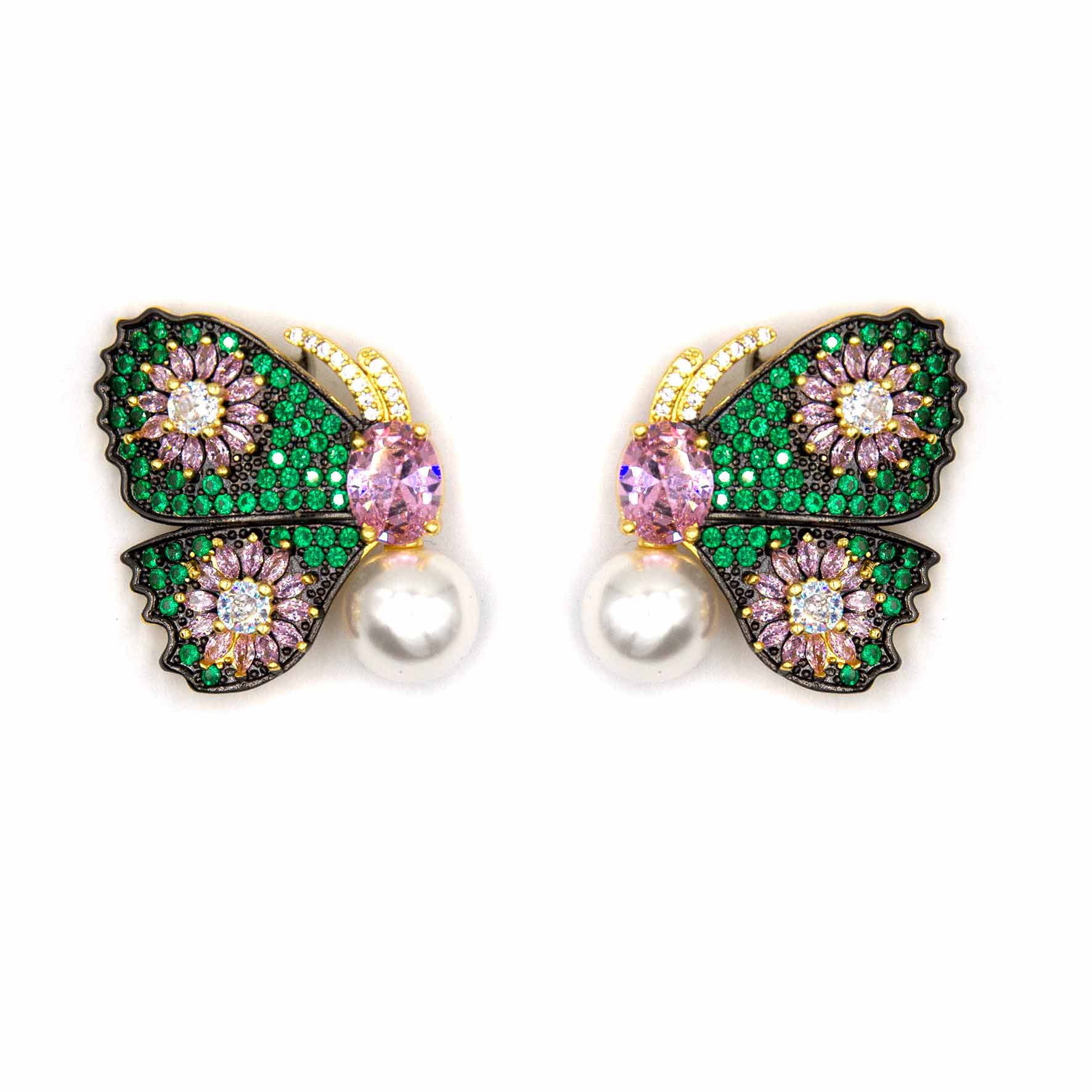 Palestro Milano Orecchini Verde Pink - perla bianca Farfalle colorate con perlina